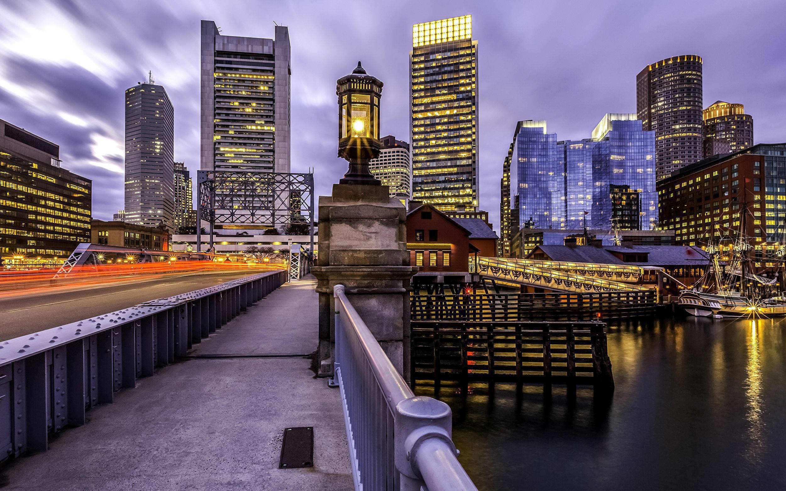 streetlamp, Boston, twilight, Full HD Desktop Wallpaper