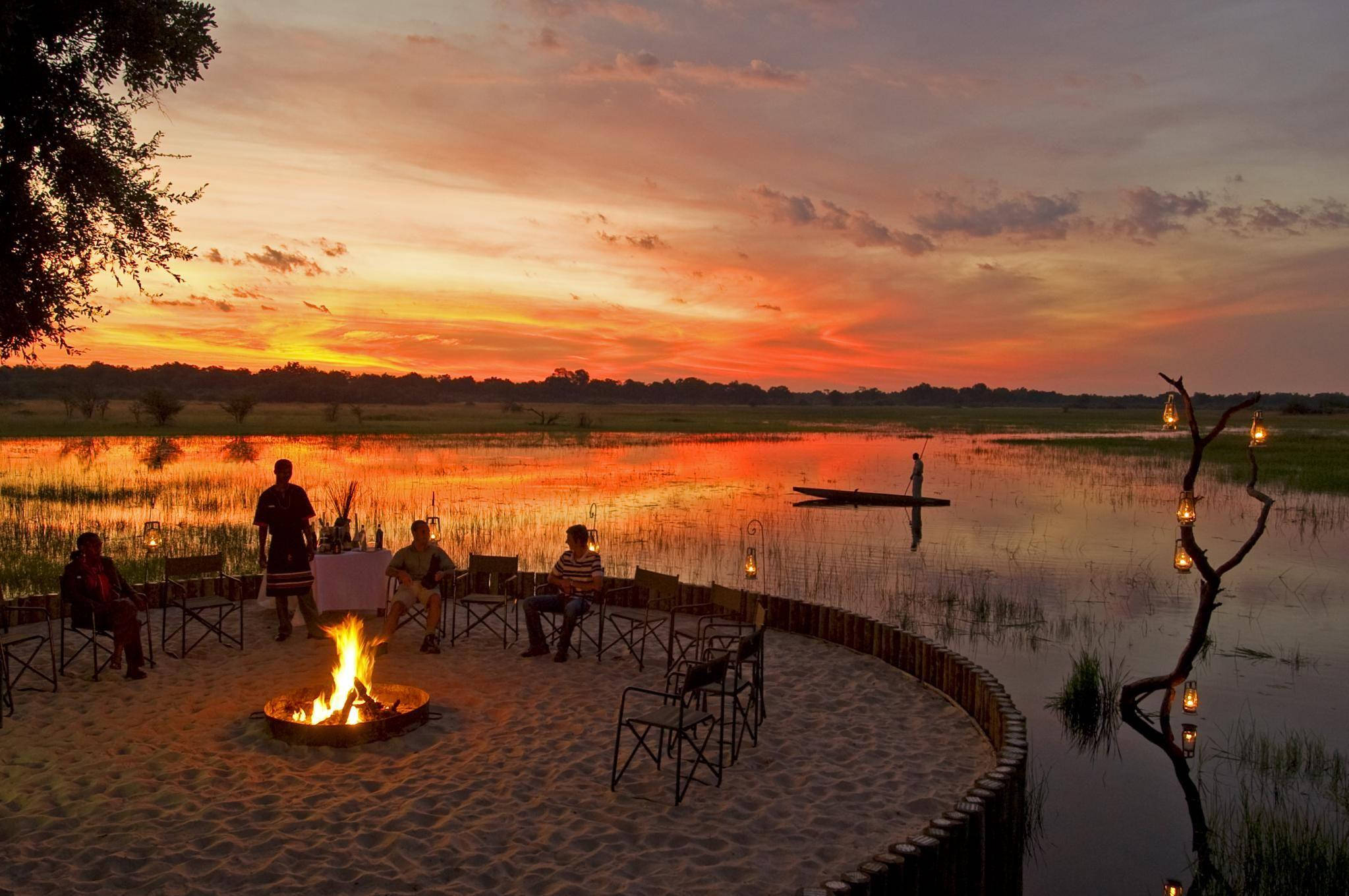Botswana, bonfire, sunset, Full HD Desktop Wallpaper