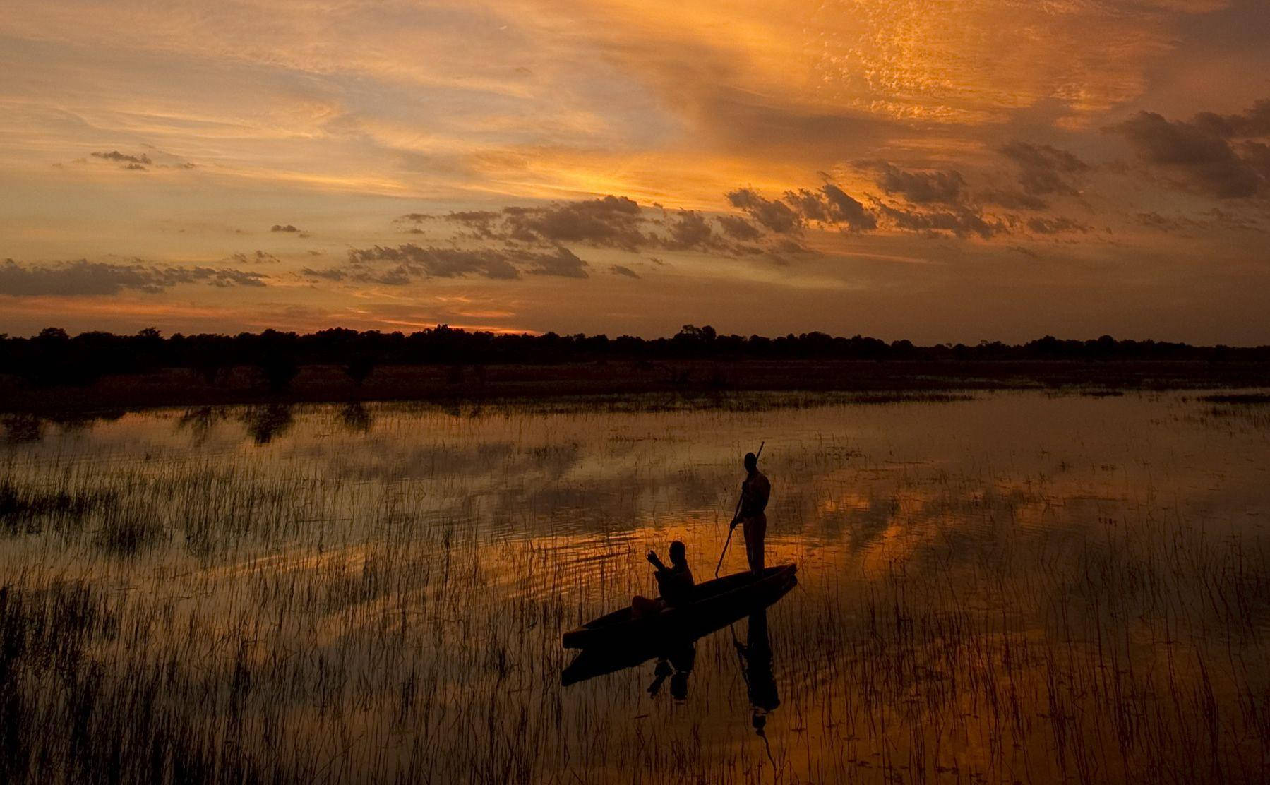 Botswana, sunset, canoeing, HD Desktop Wallpaper