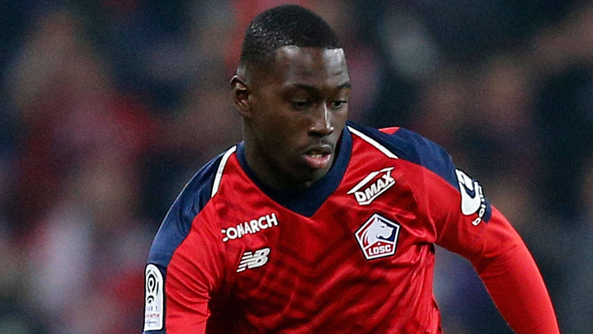 Boubakary Soumaré, red and blue jersey, nighttime match, Full HD Desktop Wallpaper