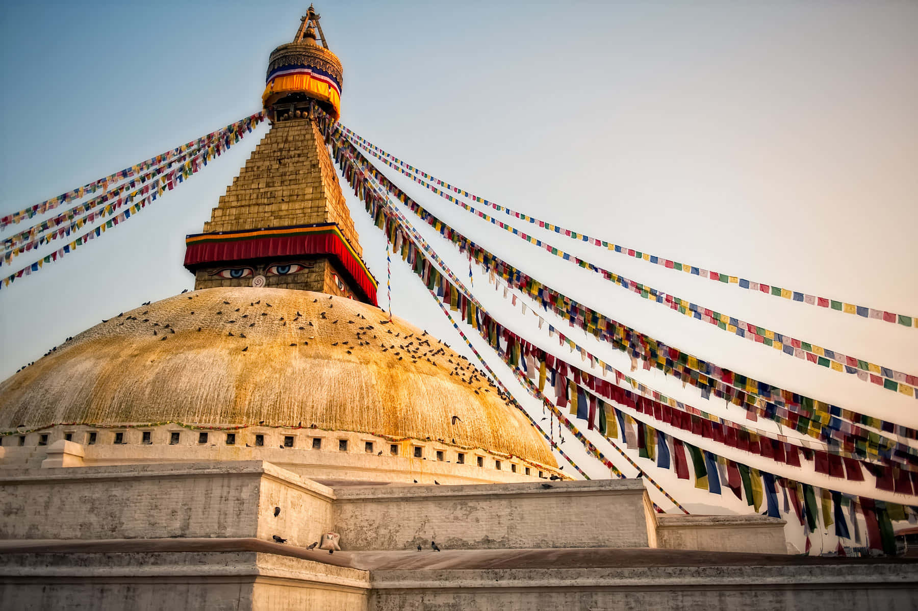 Boudhanath Stupa, golden stupa, prayer flags, HD Desktop Wallpaper