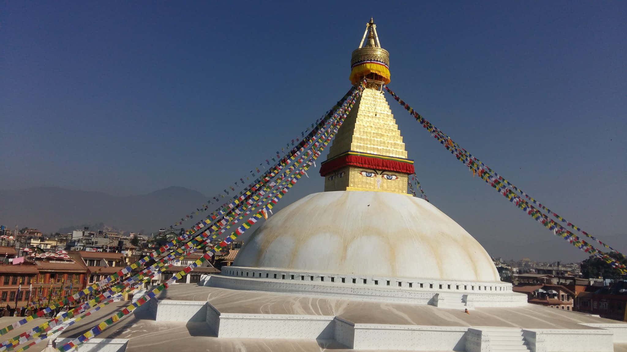 Boudhanath Stupa, golden stupa, prayer flags, Full HD Desktop Wallpaper