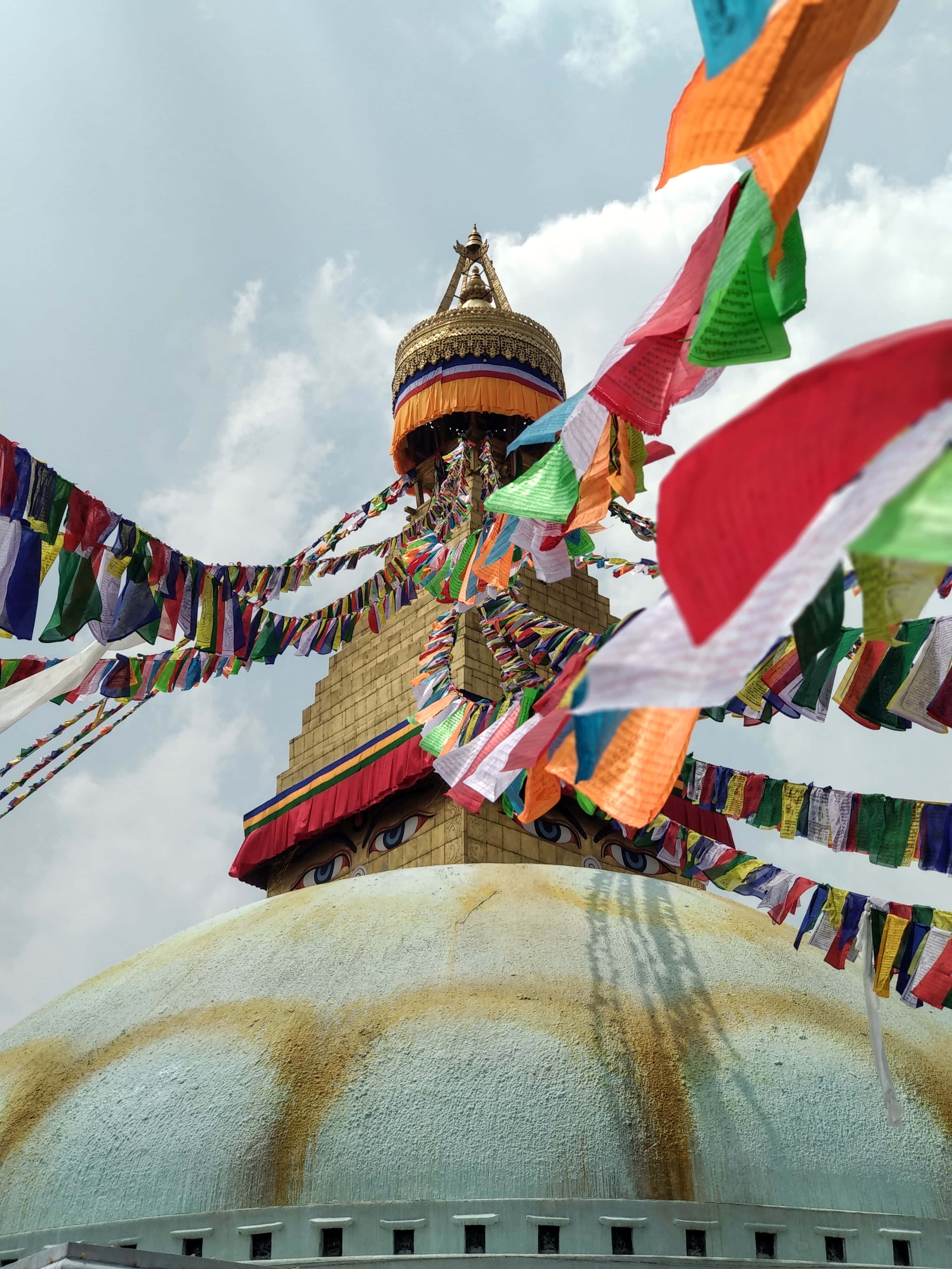 Boudhanath Stupa, golden stupa, colorful prayer flags, 4K Phone Wallpaper