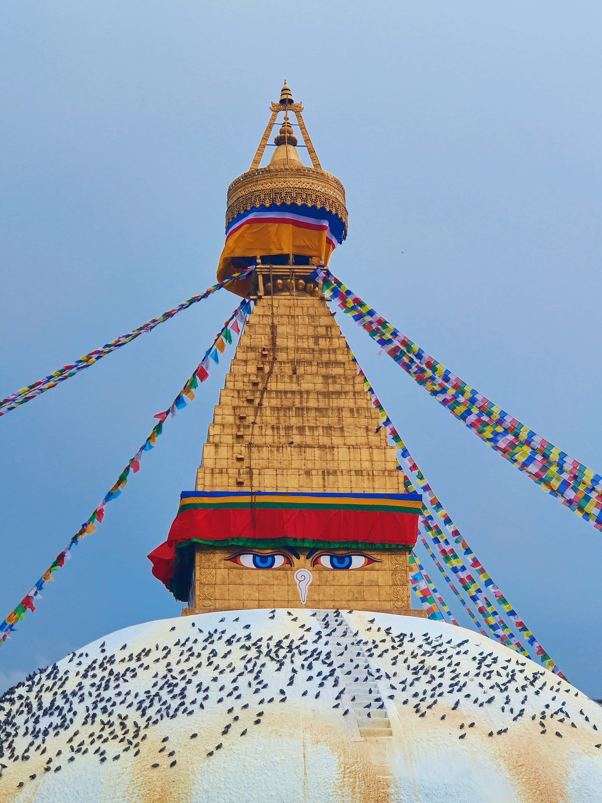 Boudhanath Stupa, golden stupa, watchful eyes, 2K Phone Wallpaper