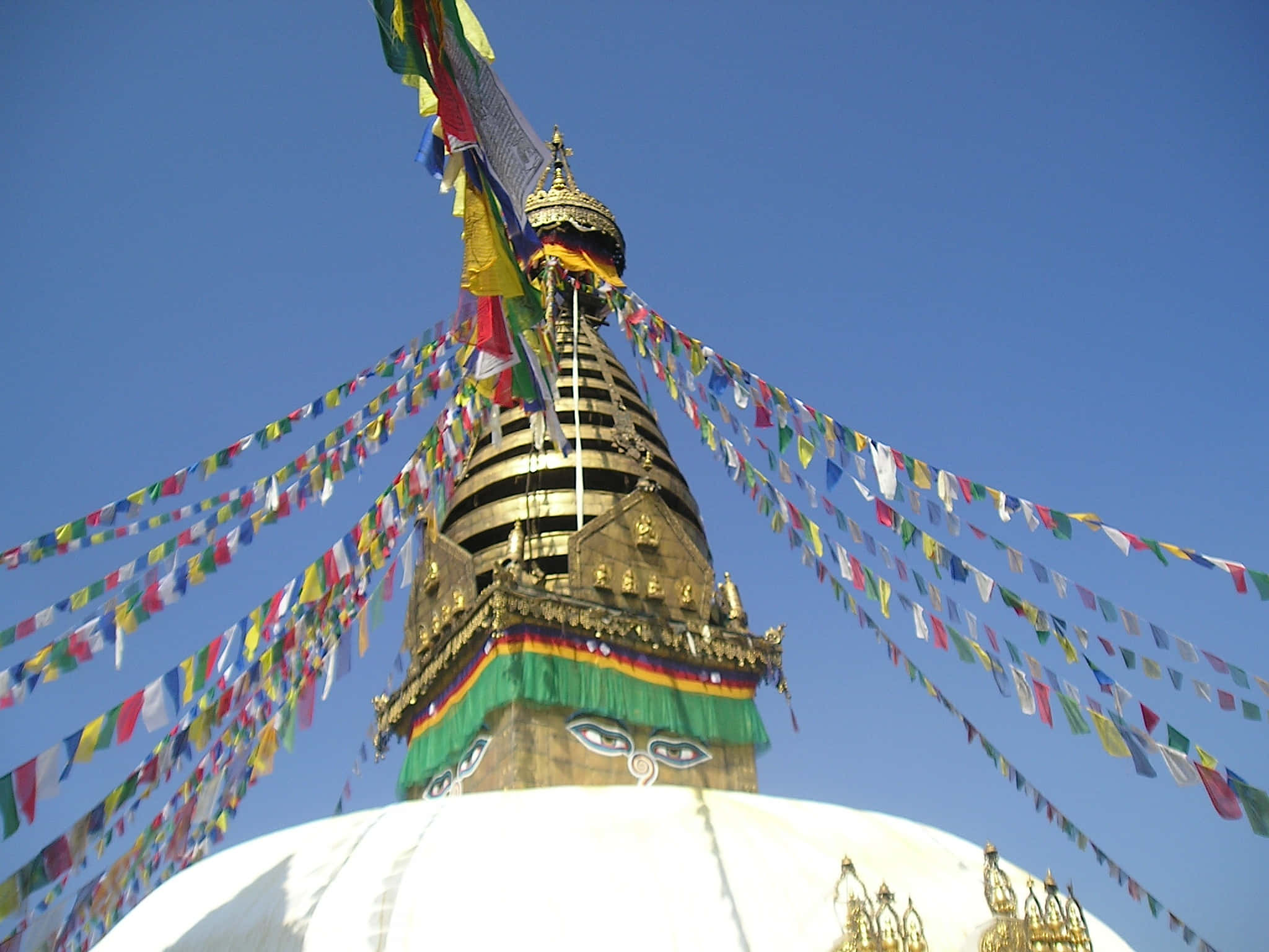 Boudhanath Stupa, golden stupa, prayer flags, Full HD Desktop Wallpaper