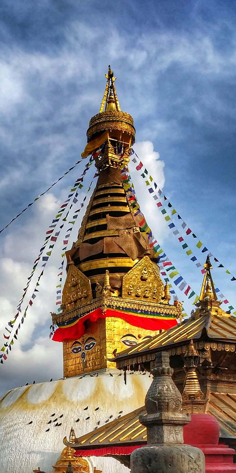 Boudhanath Stupa, golden stupa, prayer flags, HD Phone Wallpaper