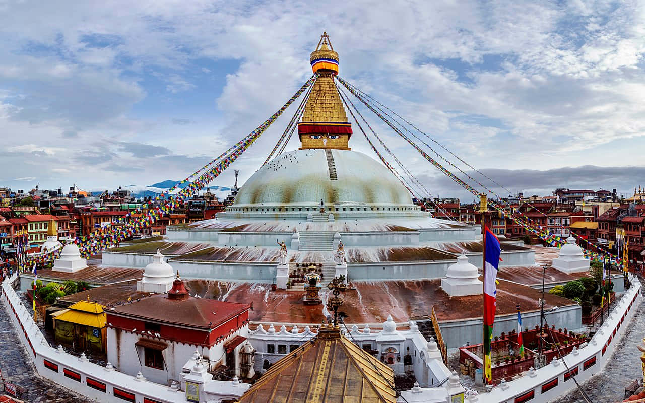 Boudhanath Stupa, white stupa, golden spire, HD Desktop Wallpaper