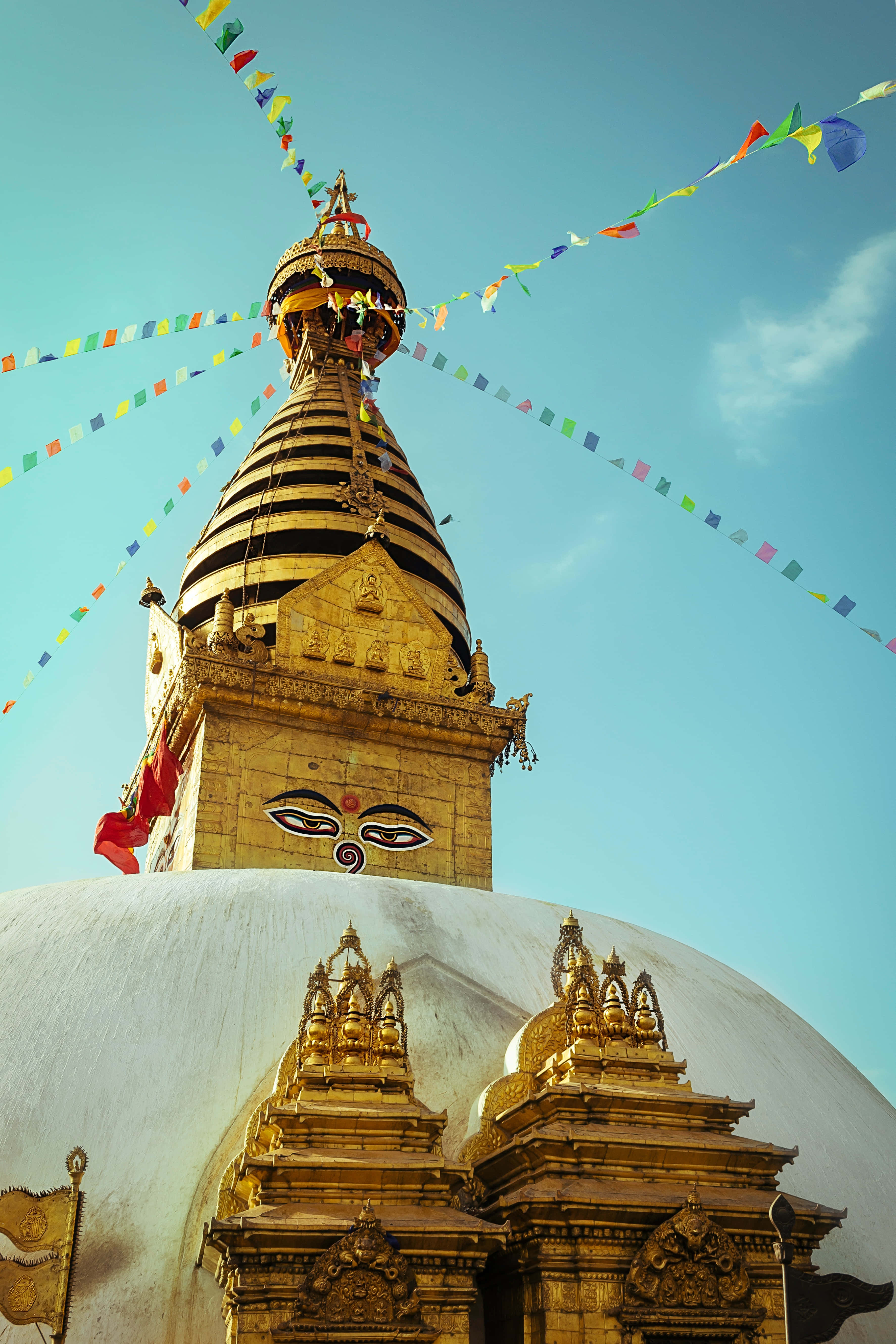 Boudhanath Stupa, golden face, sacred eyes, 5K Phone Wallpaper