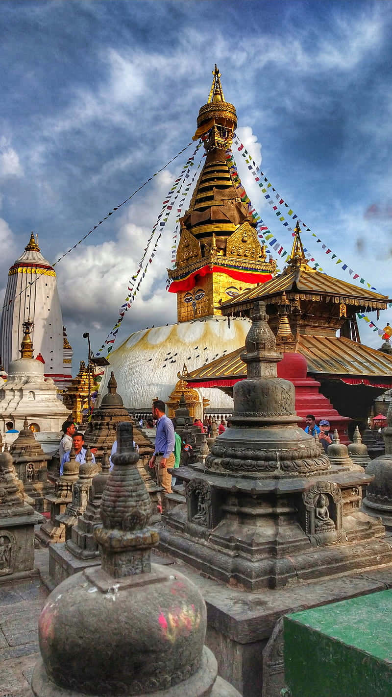 Boudhanath Stupa, mini stone stupas, golden stupa, HD Phone Wallpaper