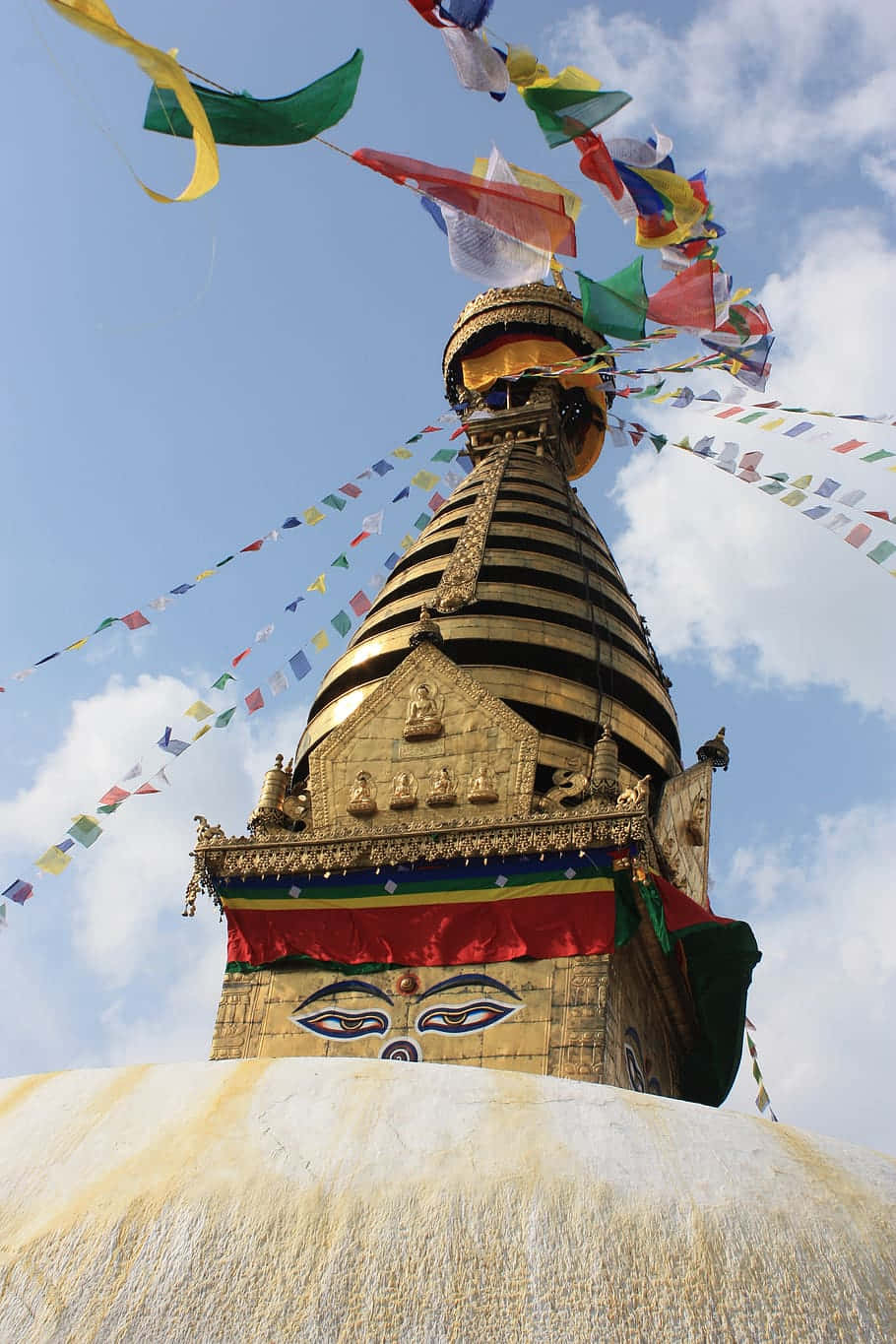 Boudhanath Stupa, golden stupa, prayer flags, HD Phone Wallpaper