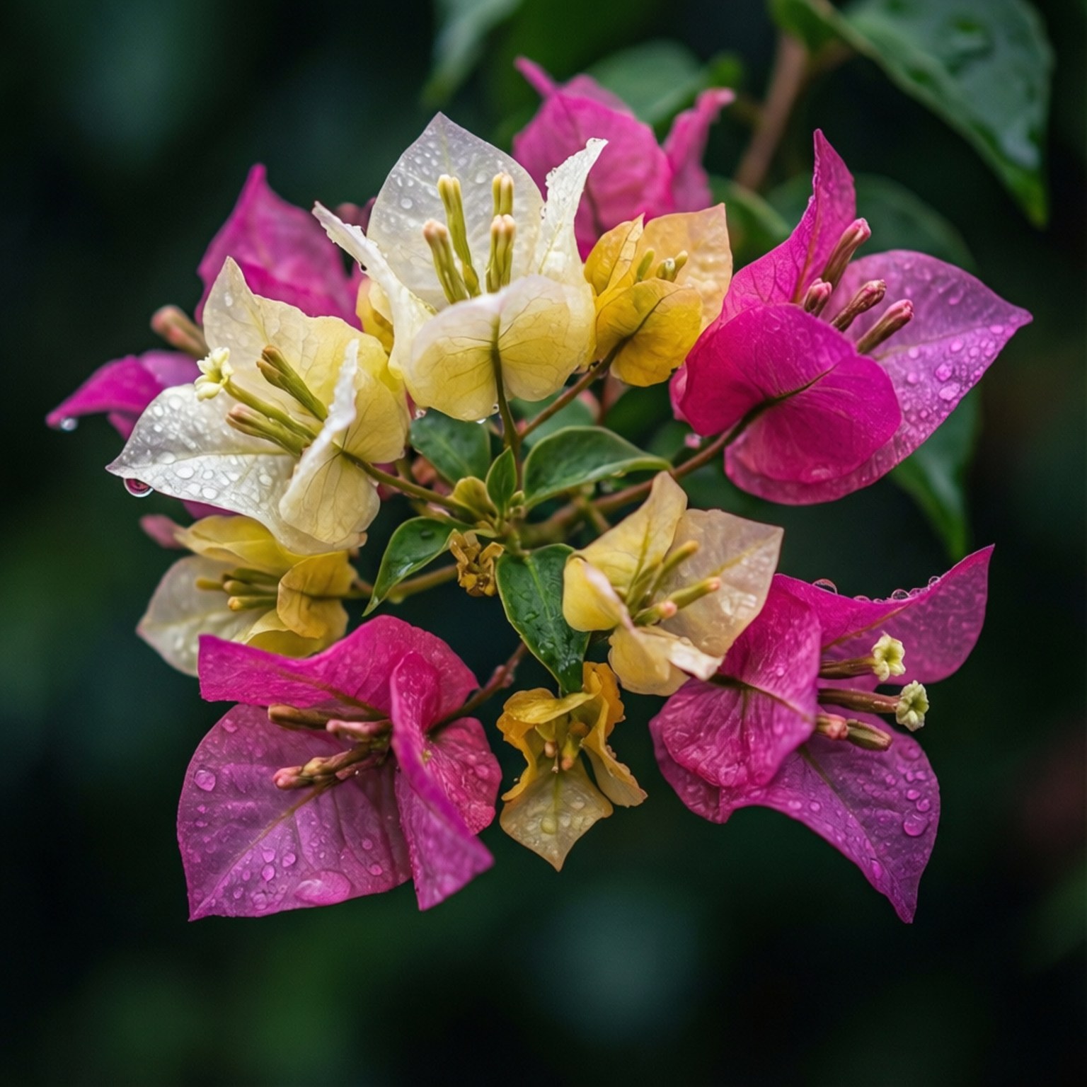 Bougainvillea, dewdrops, vibrant pink, HD Desktop Wallpaper