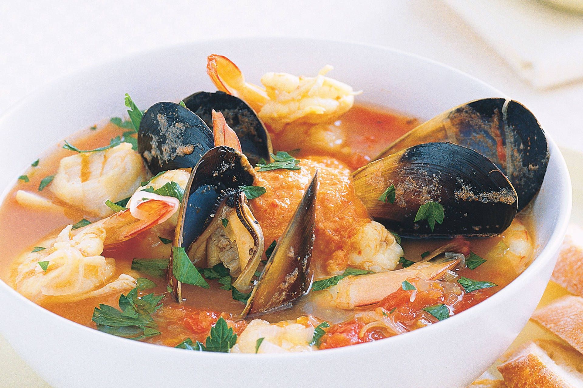 Bouillabaisse, ceramic bowl, seafood stew, Full HD Desktop Wallpaper