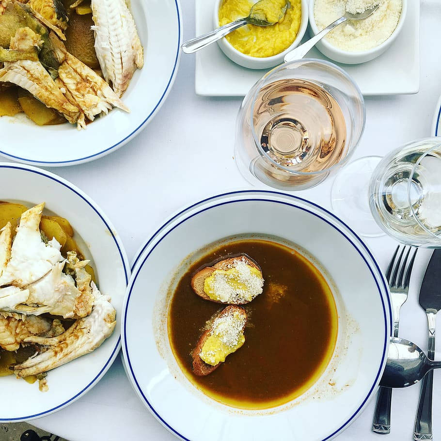 bouillabaisse sauce, gourmet meal, fish, SD Desktop Wallpaper