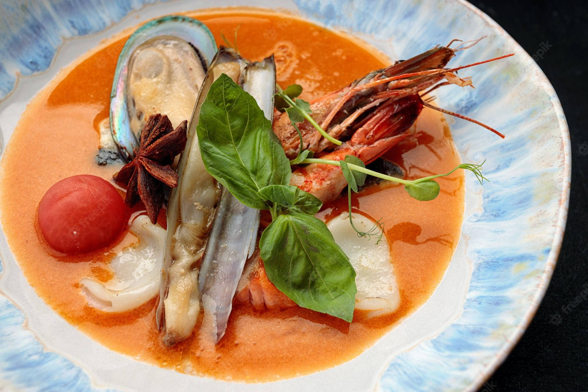 mixed seafood french bouillabaisse dish, mussels, shrimp, Full HD Desktop Wallpaper
