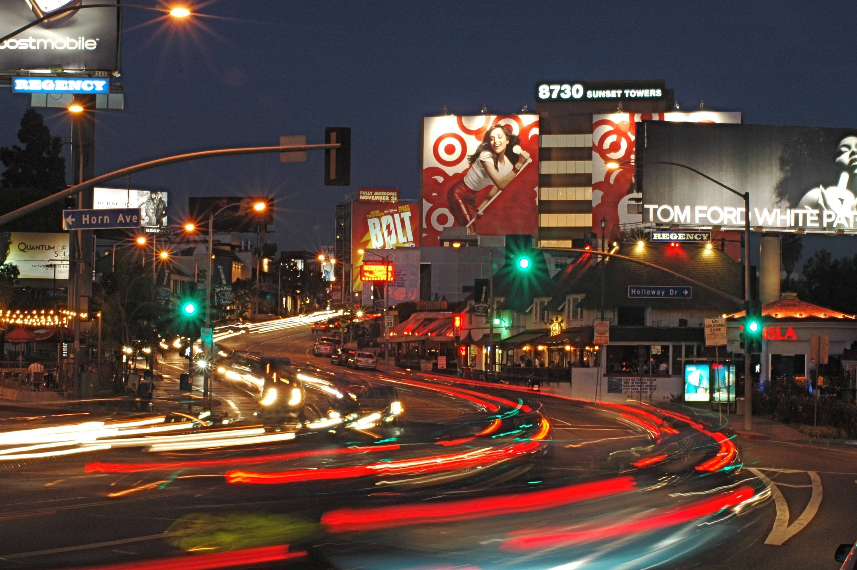 Sunset Boulevard, long exposure, night cityscape, 2K Desktop Wallpaper