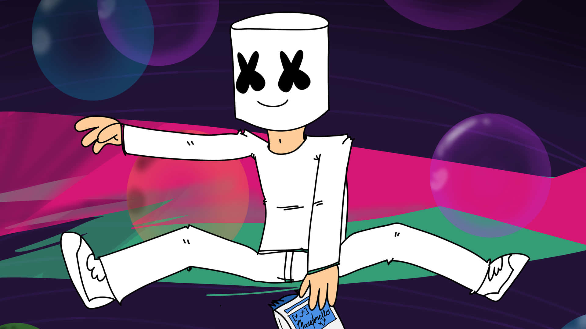 white marshmallow helmet, vibrant neon background, glowing orbs, Full HD Desktop Wallpaper