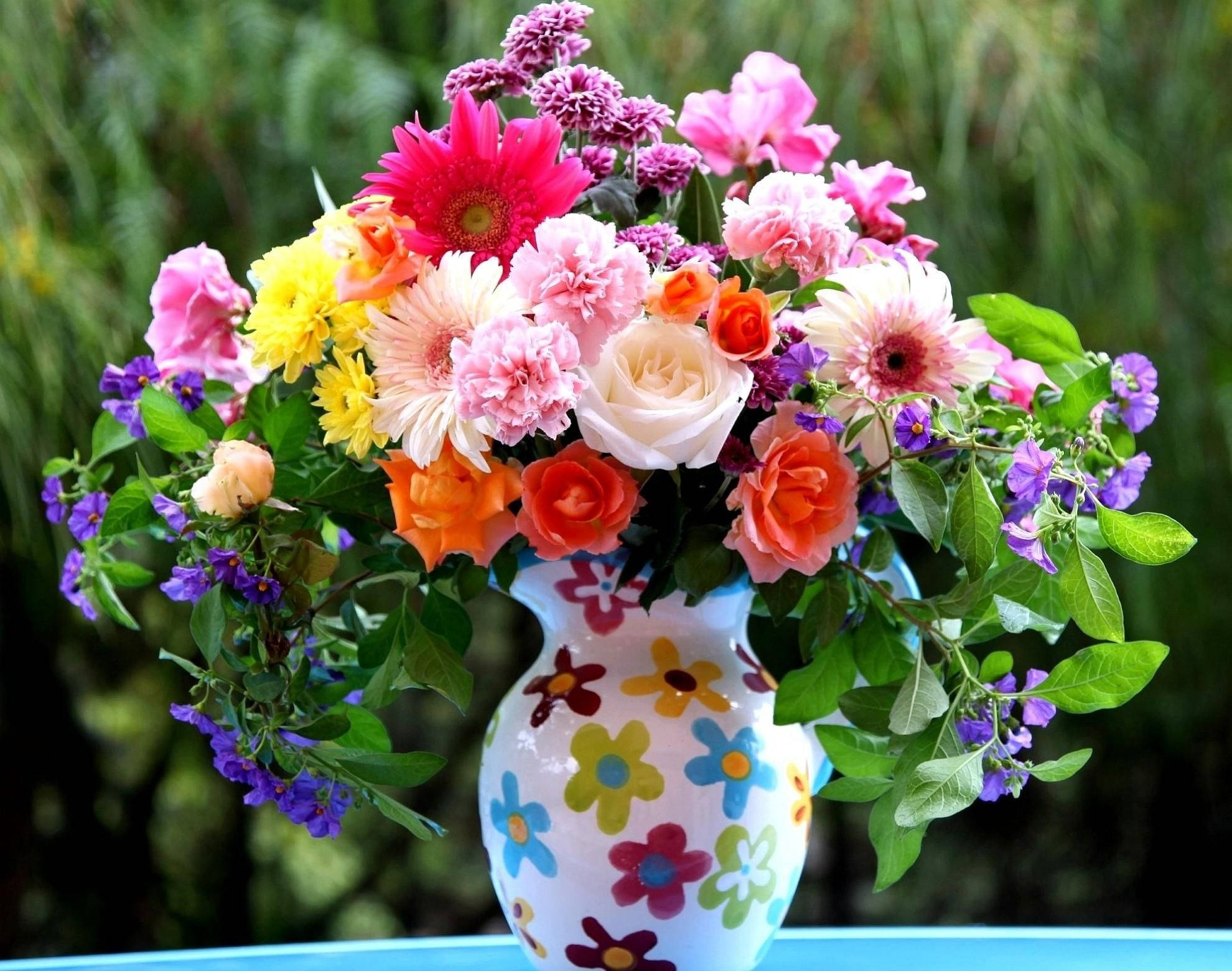bouquet, floral vase, white vase, Full HD Desktop Wallpaper