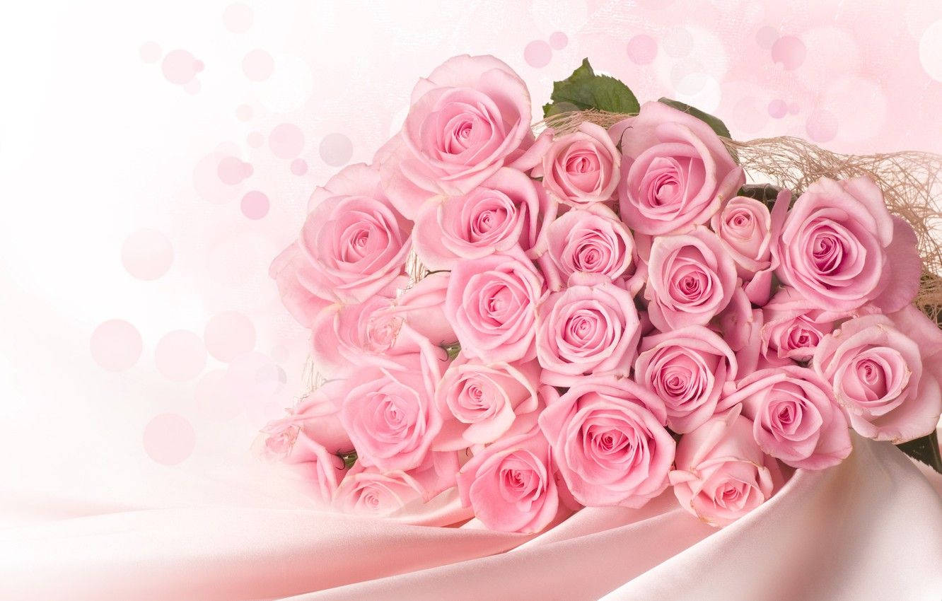 bouquet of roses, pink satin, soft pink roses, HD Desktop Wallpaper