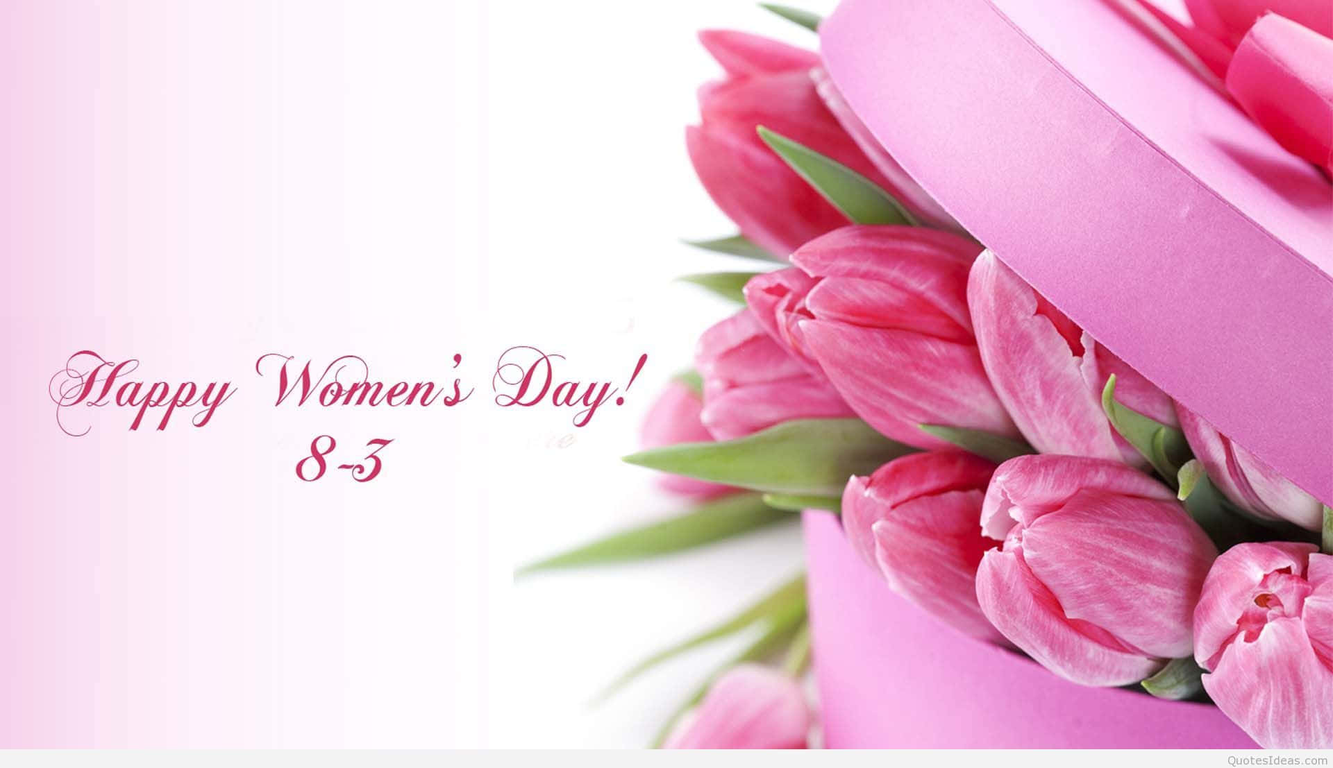 Pink tulips, matching pink gift box, soft gradient background, Full HD Desktop Wallpaper