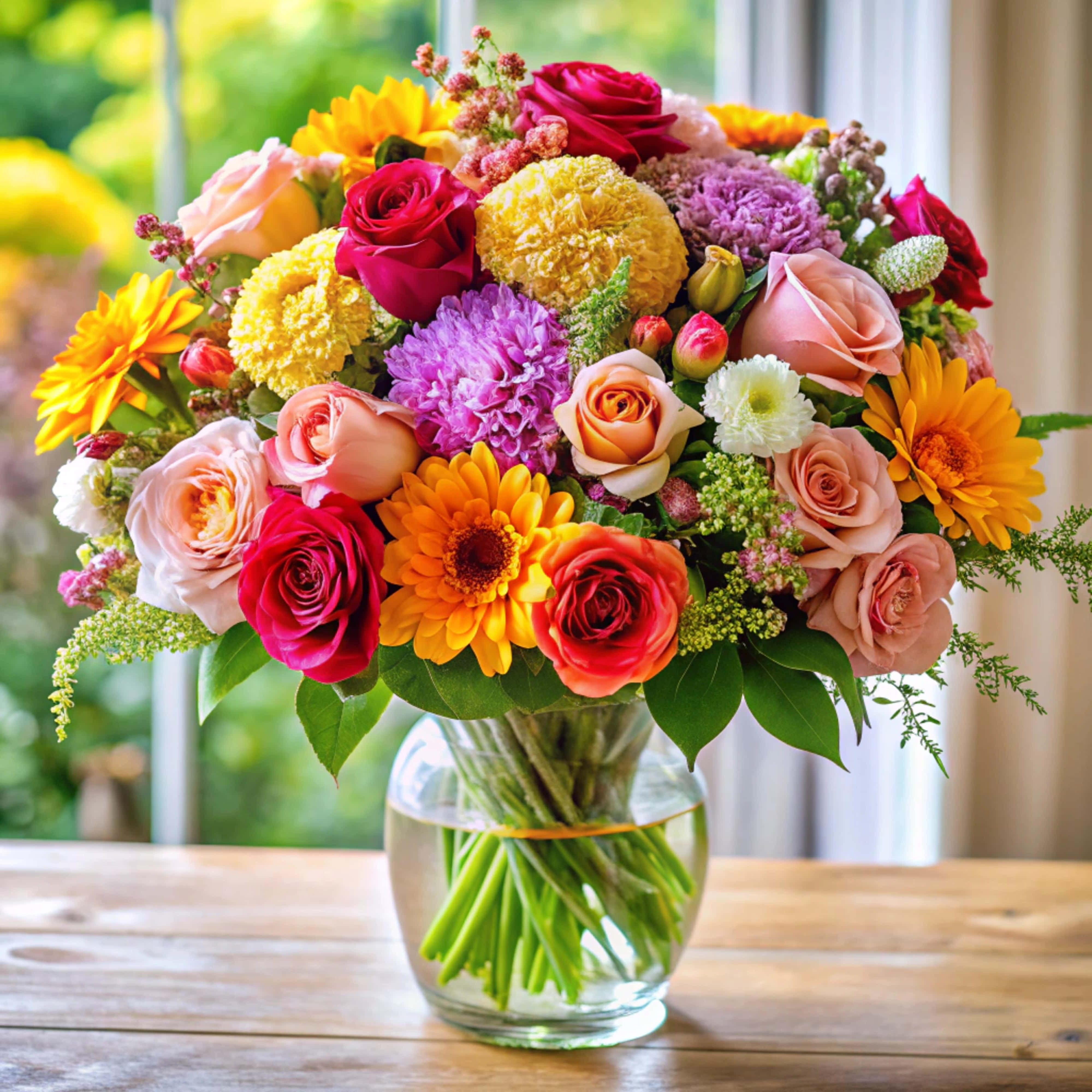 roses, gerbera daisies, carnations, 4K Desktop Wallpaper