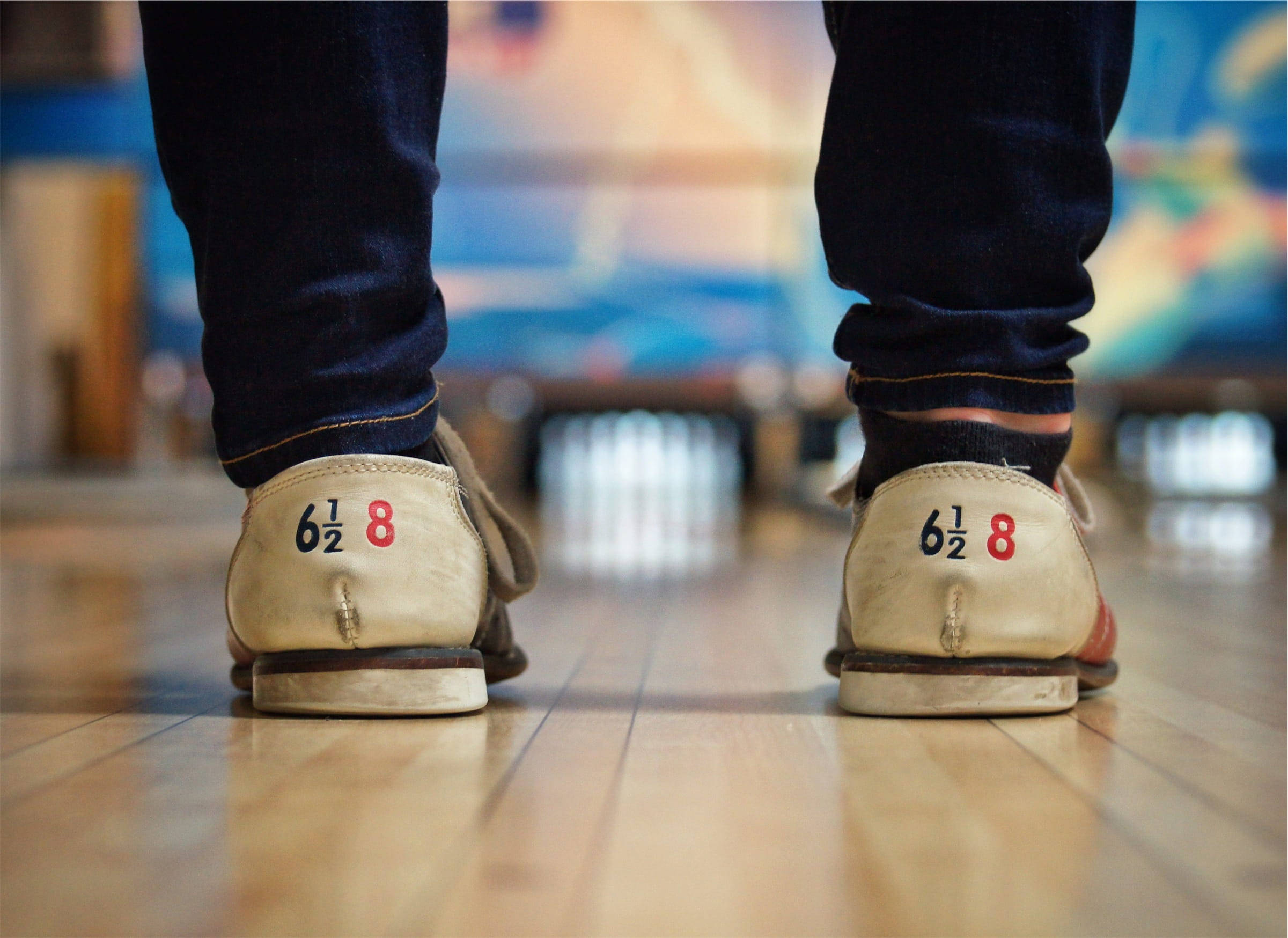 Bowling Shoes, polished wooden lanes, pins, Full HD Desktop Wallpaper