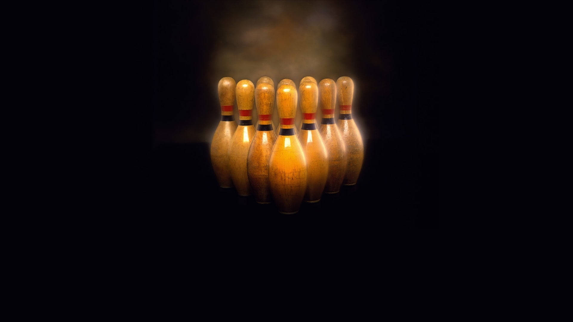 illuminated bowling pins, wooden bowling pins, triangle arrangement, Full HD Desktop Wallpaper