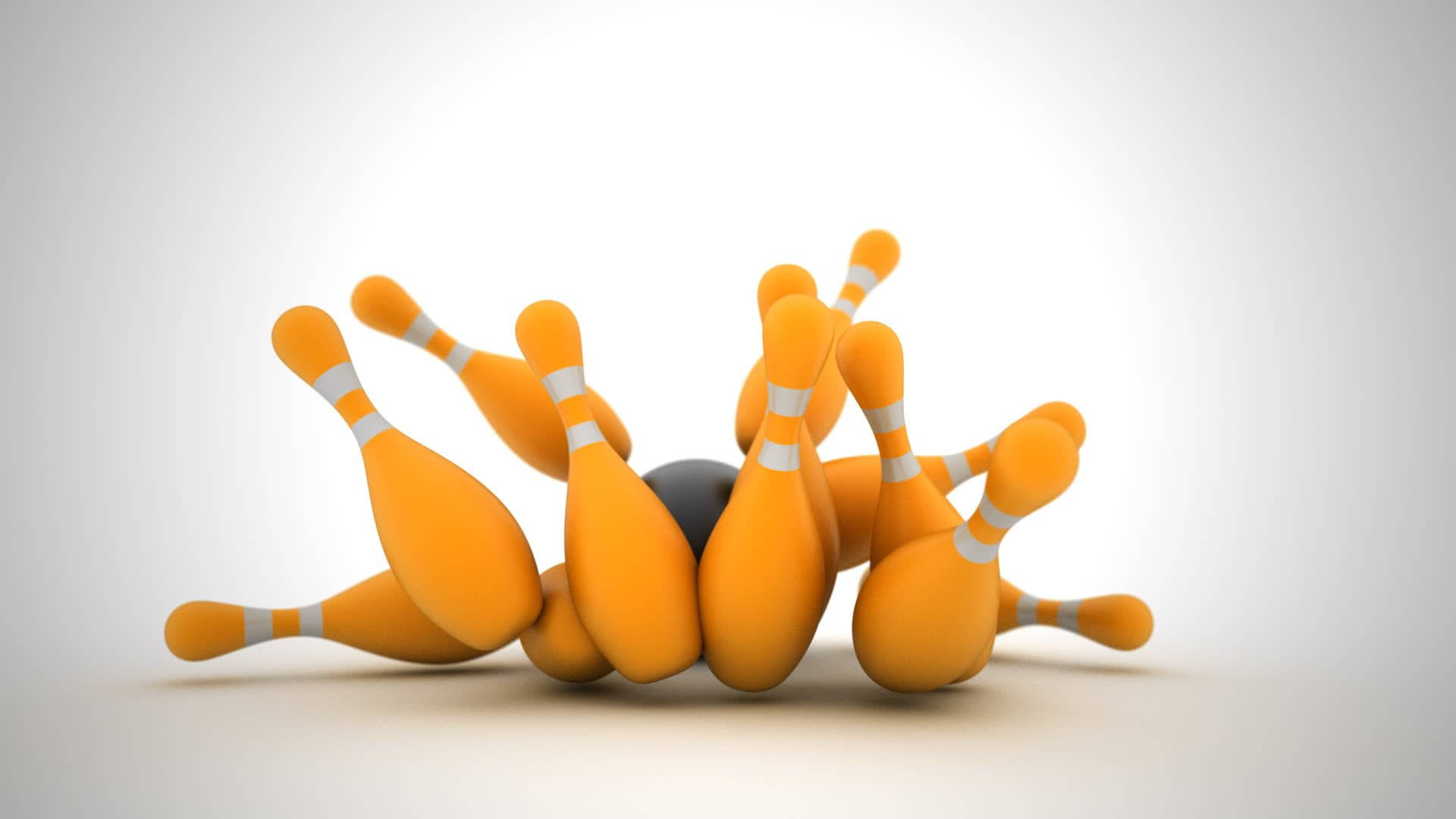 orange bowling pins, black bowling ball, bright orange, Full HD Desktop Wallpaper