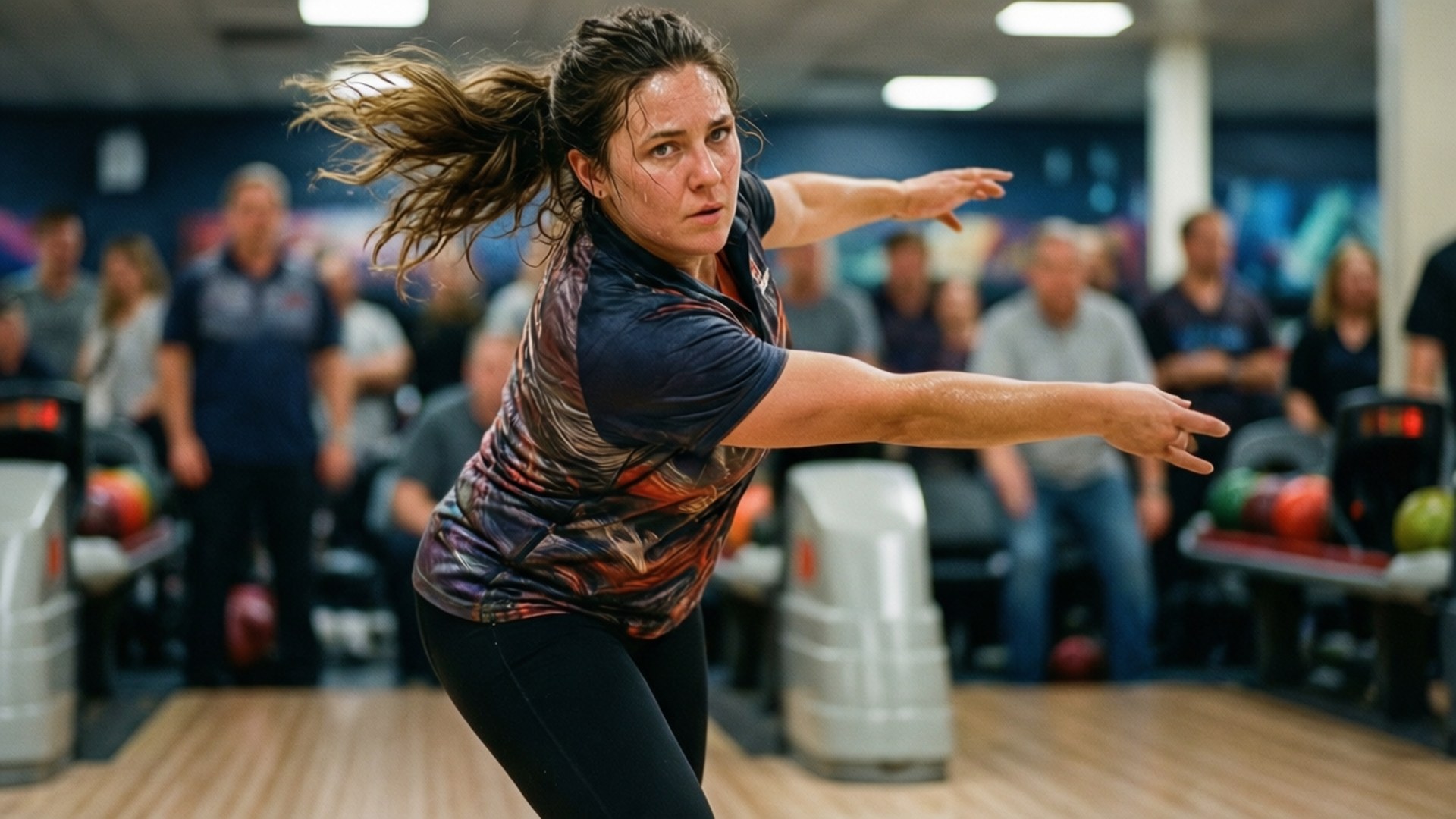 female bowler, in motion, intense focus, Full HD Desktop Wallpaper