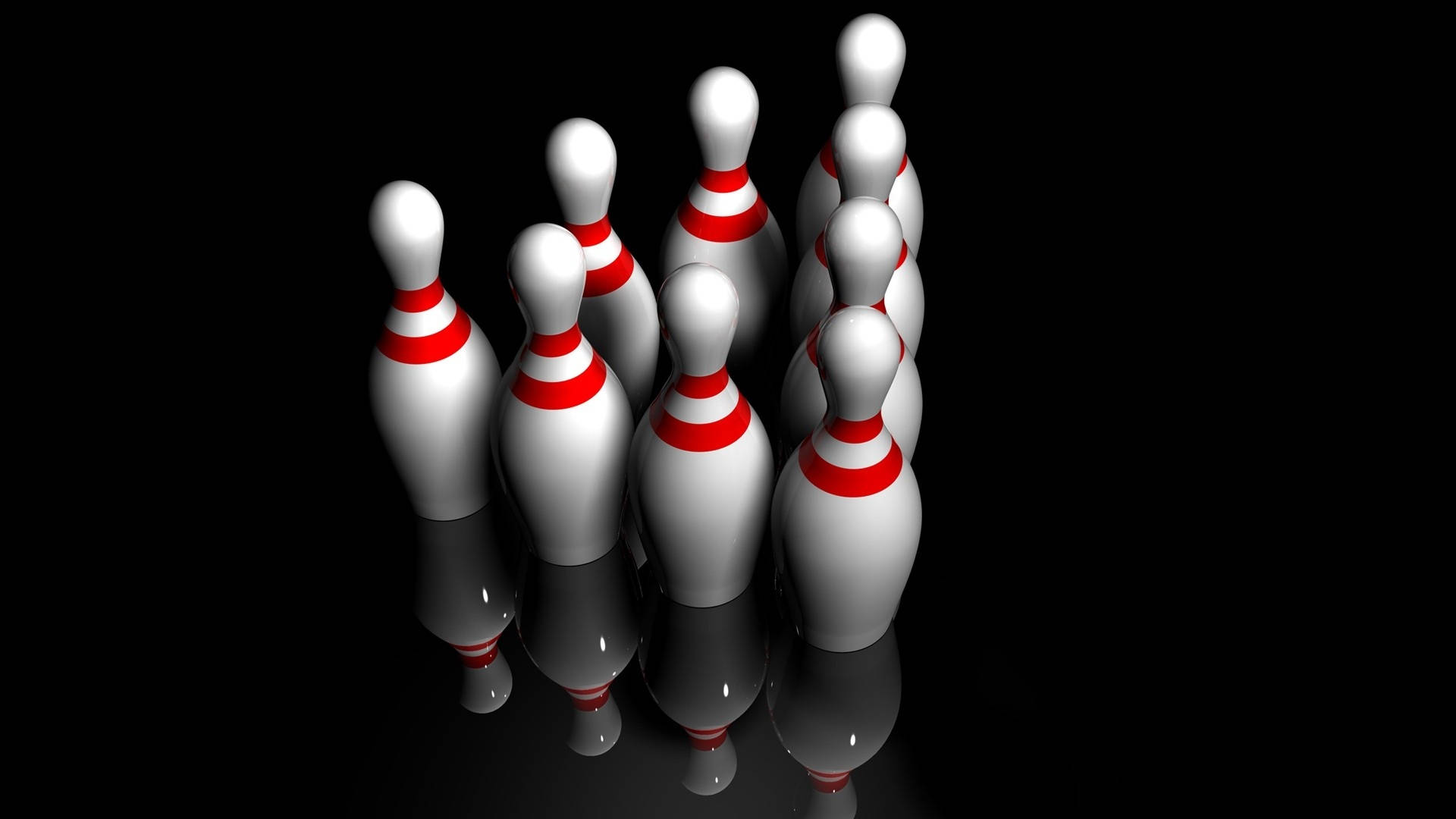 white bowling pins, red stripes, glossy finish, Full HD Desktop Wallpaper