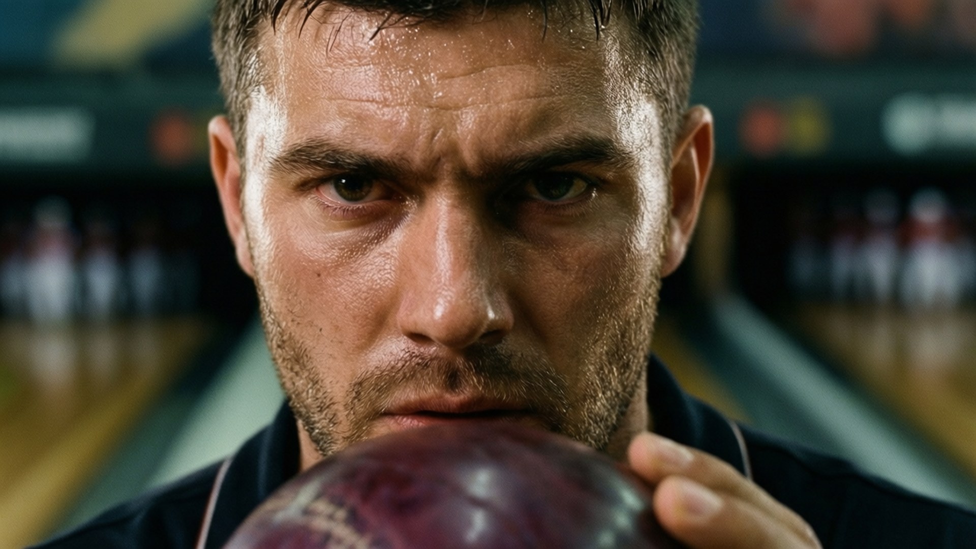 focused bowler, purple ball, dimly lit alley, Full HD Desktop Wallpaper