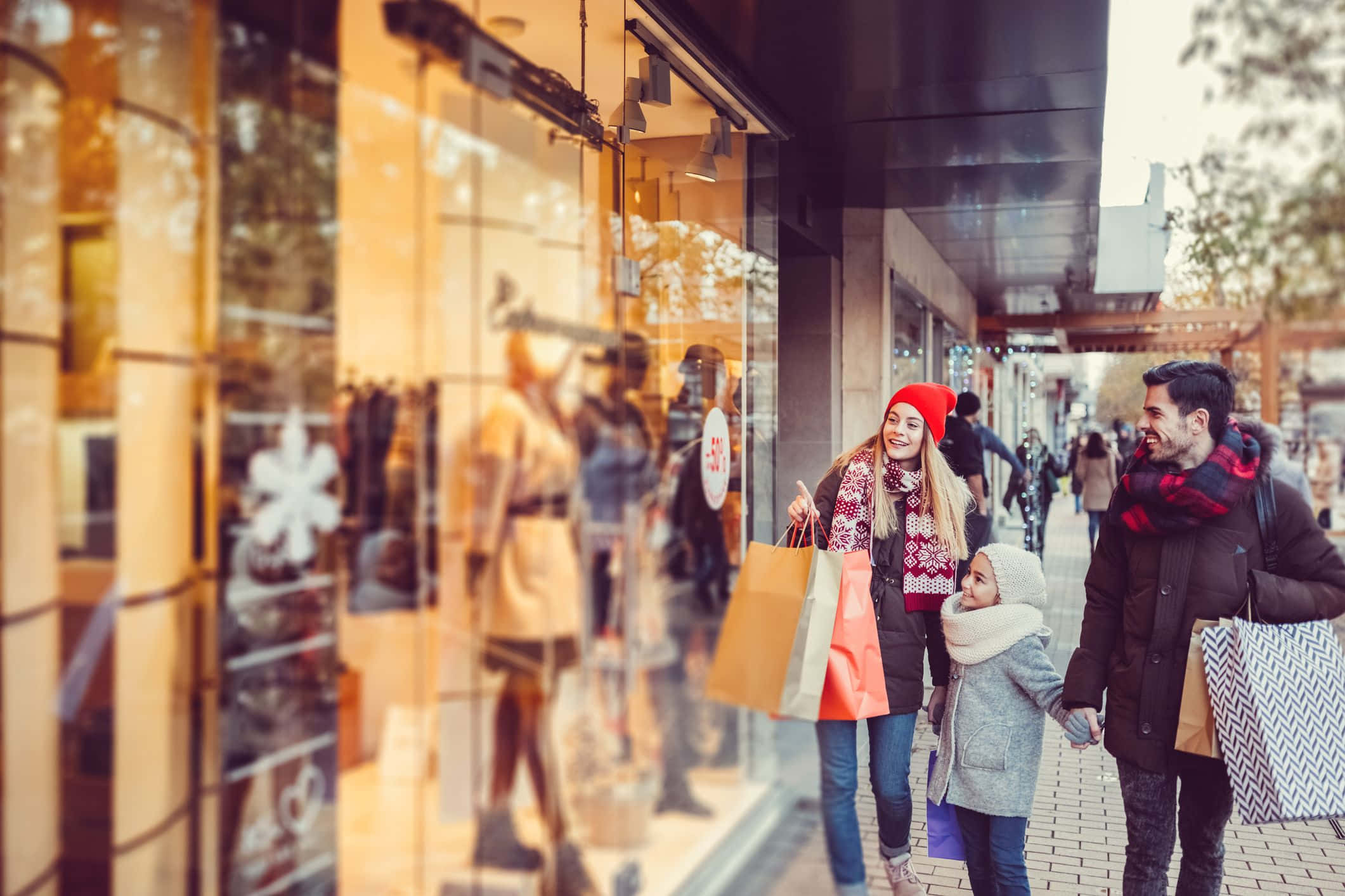 Boxing Day, city street, colorful shopping bags, Full HD Desktop Wallpaper