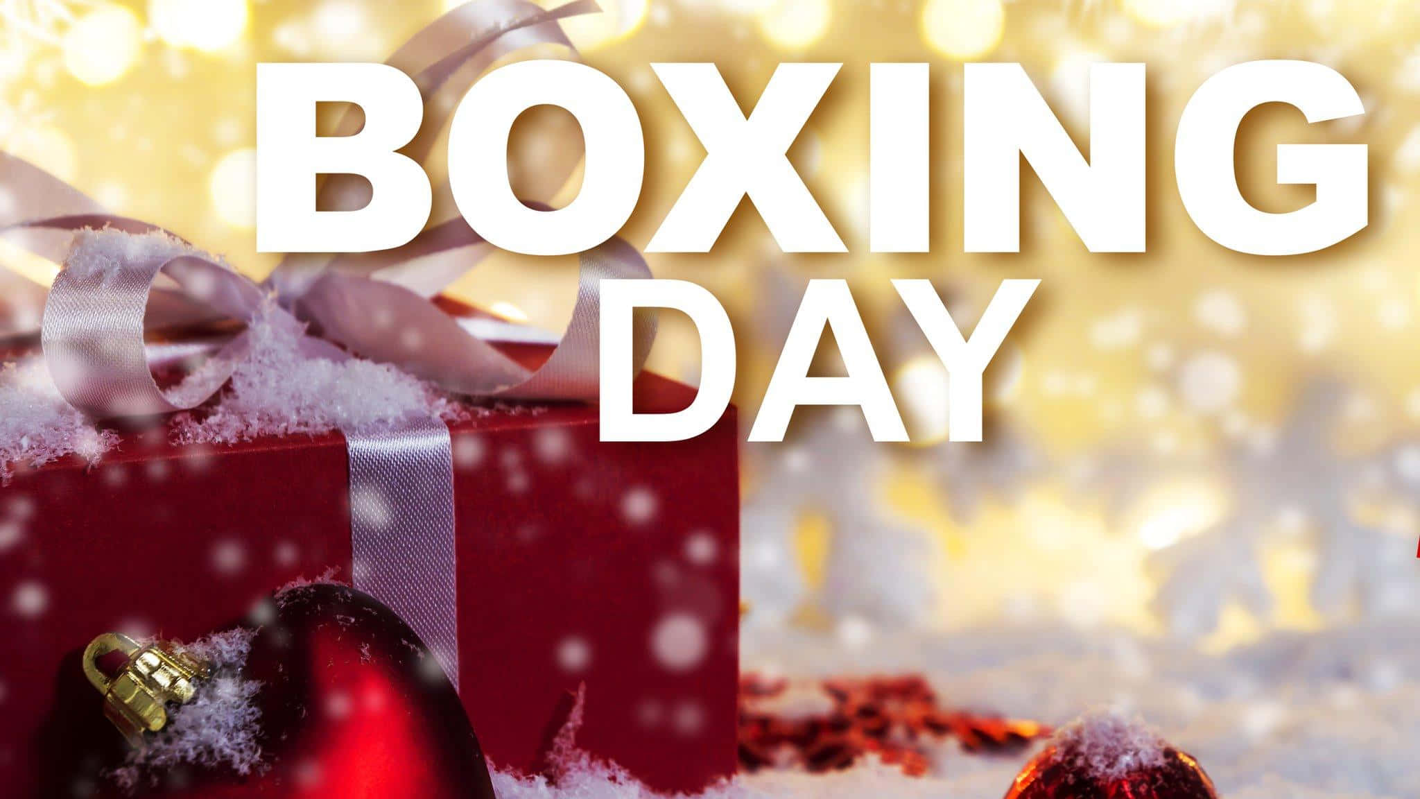 Boxing Day, festive red gift box, silver ribbon, Full HD Desktop Wallpaper
