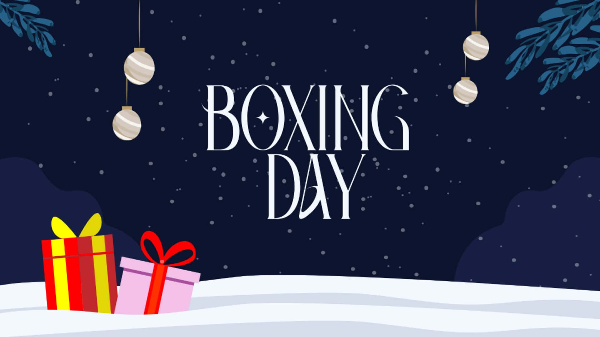 Boxing Day, starry night sky, snow, Full HD Desktop Wallpaper
