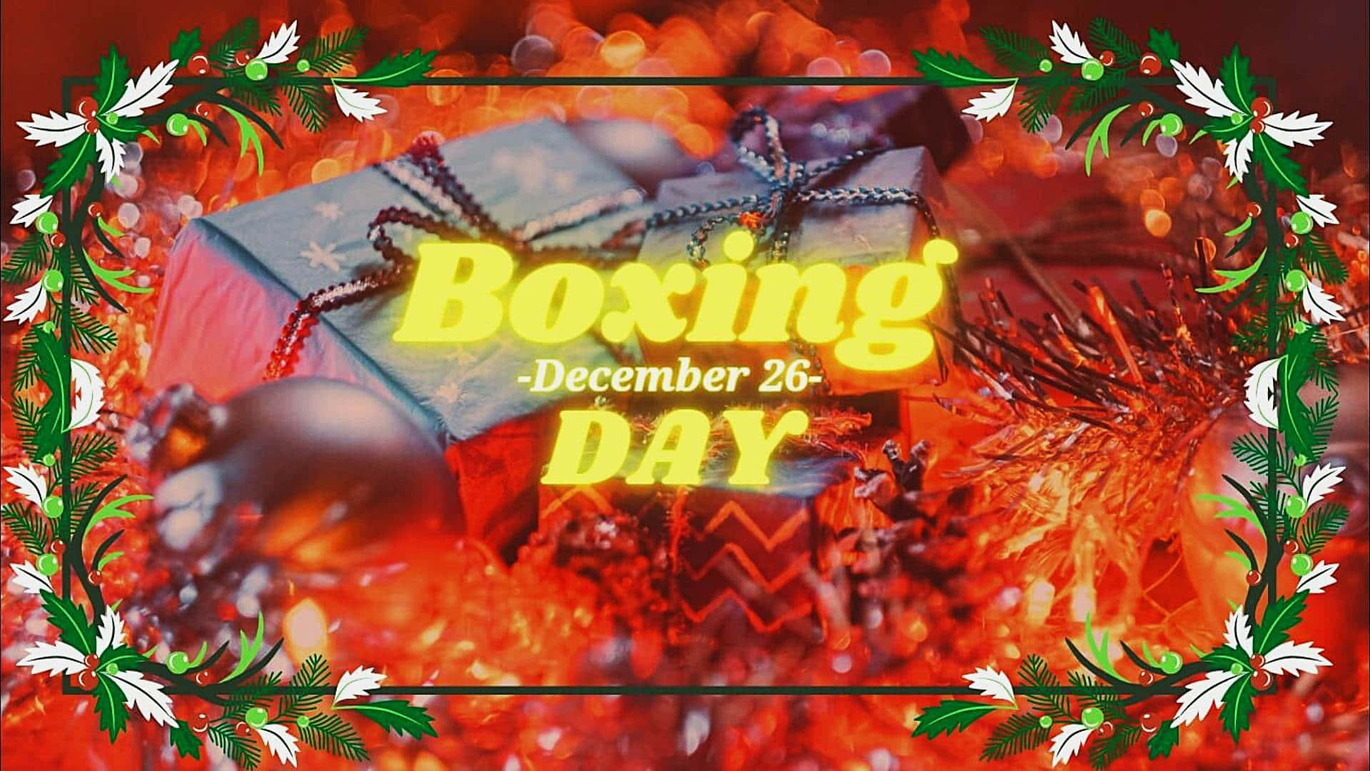 Boxing Day, glowing yellow text, holly wreath, Full HD Desktop Wallpaper