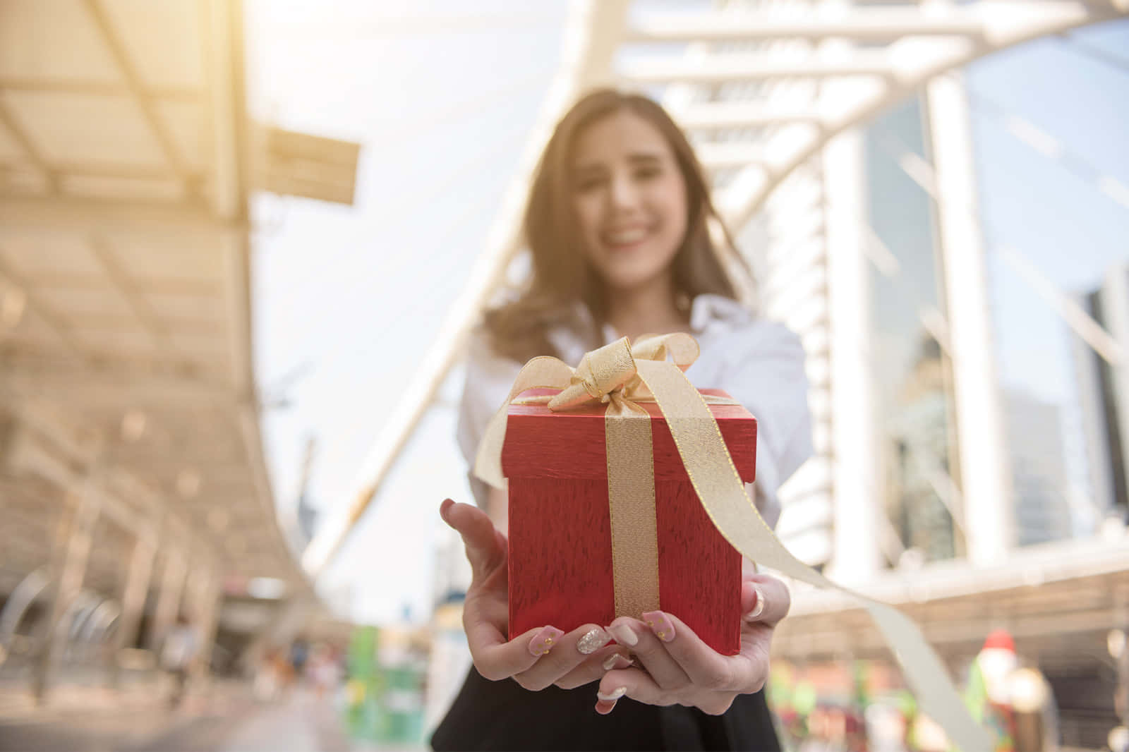 Boxing Day Sales, red gift box, gold bow, HD Desktop Wallpaper