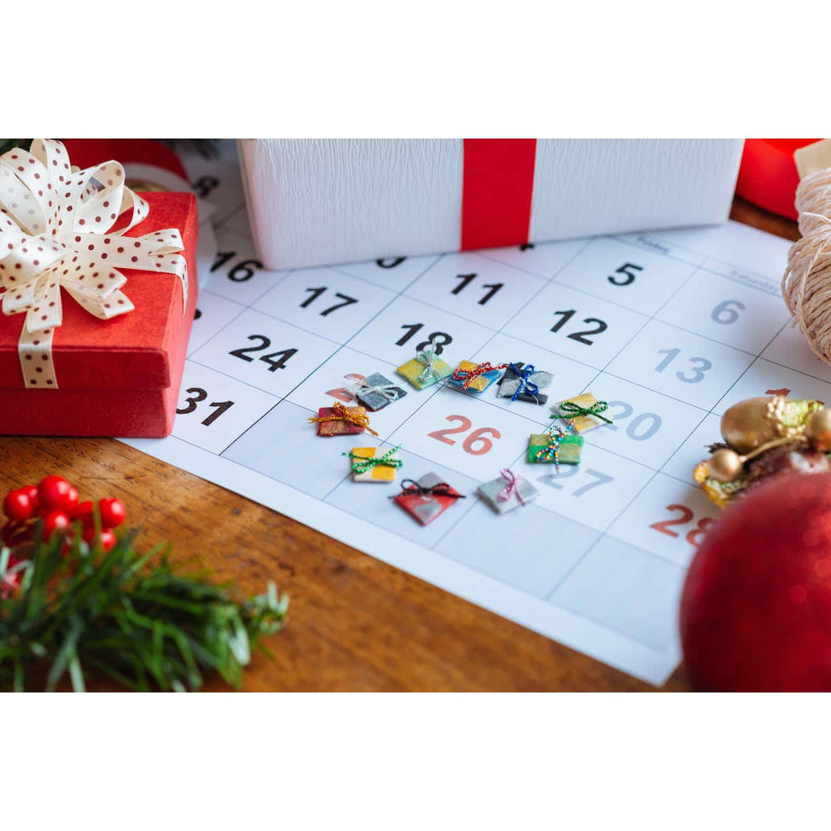 Boxing Day, advent calendar, red and white presents, SD Desktop Wallpaper