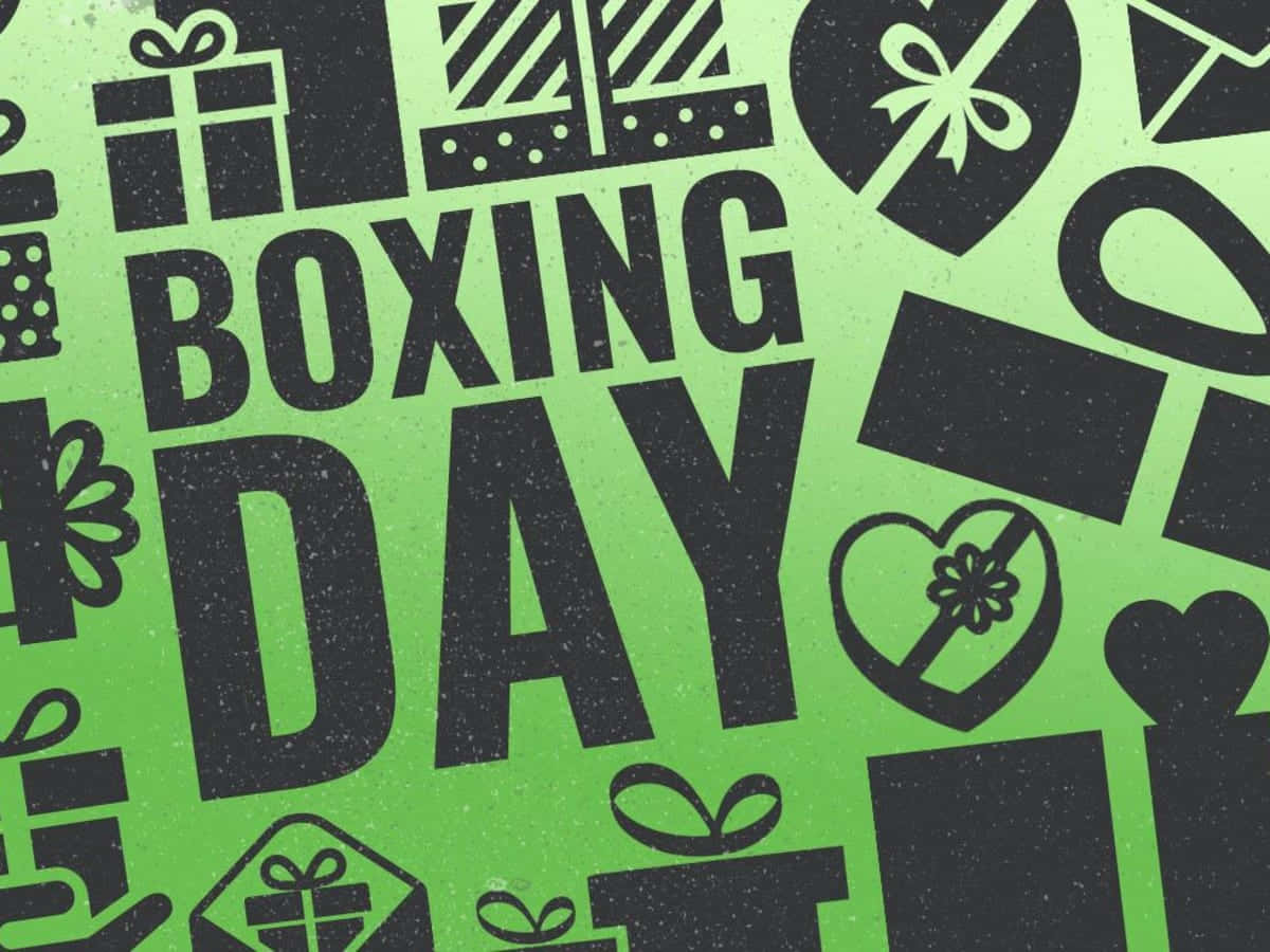 BOXING DAY, textured green background, gift icons, SD Desktop Wallpaper