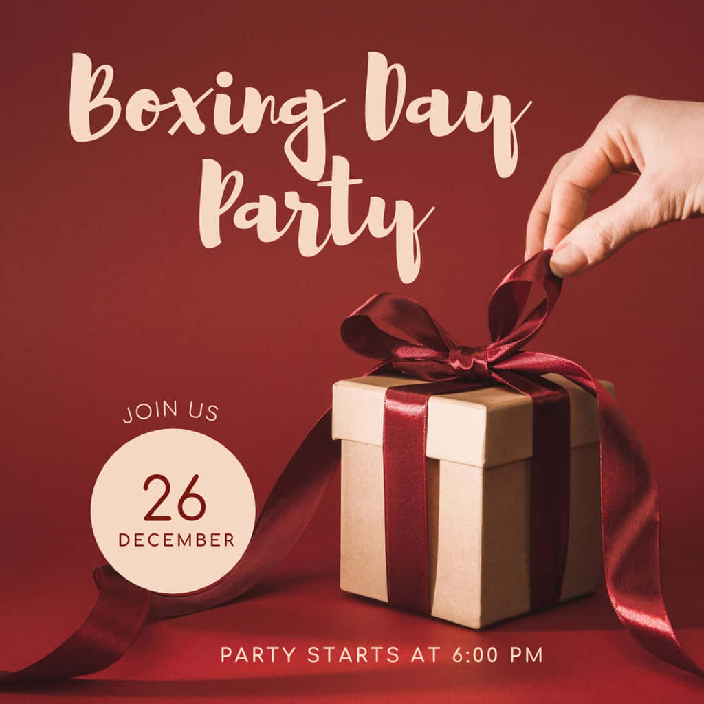 Boxing Day Party, beige gift box, deep red background, SD Desktop Wallpaper