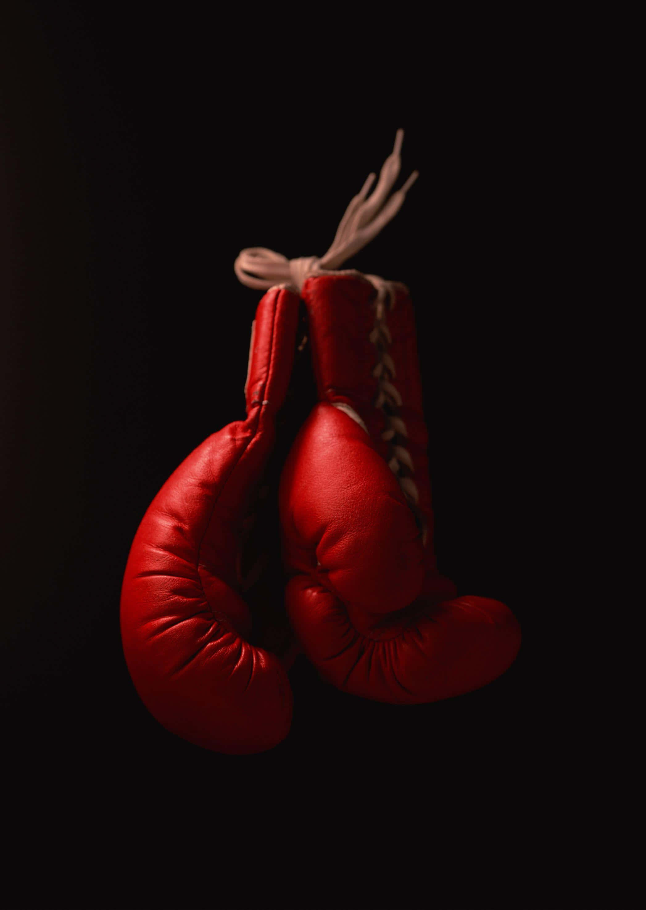 red leather boxing gloves, vintage, braided laces, 2K Phone Wallpaper