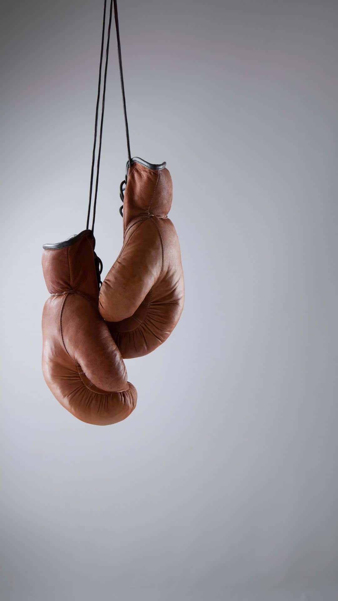 hanging boxing gloves, brown leather, black cords, Full HD Phone Wallpaper