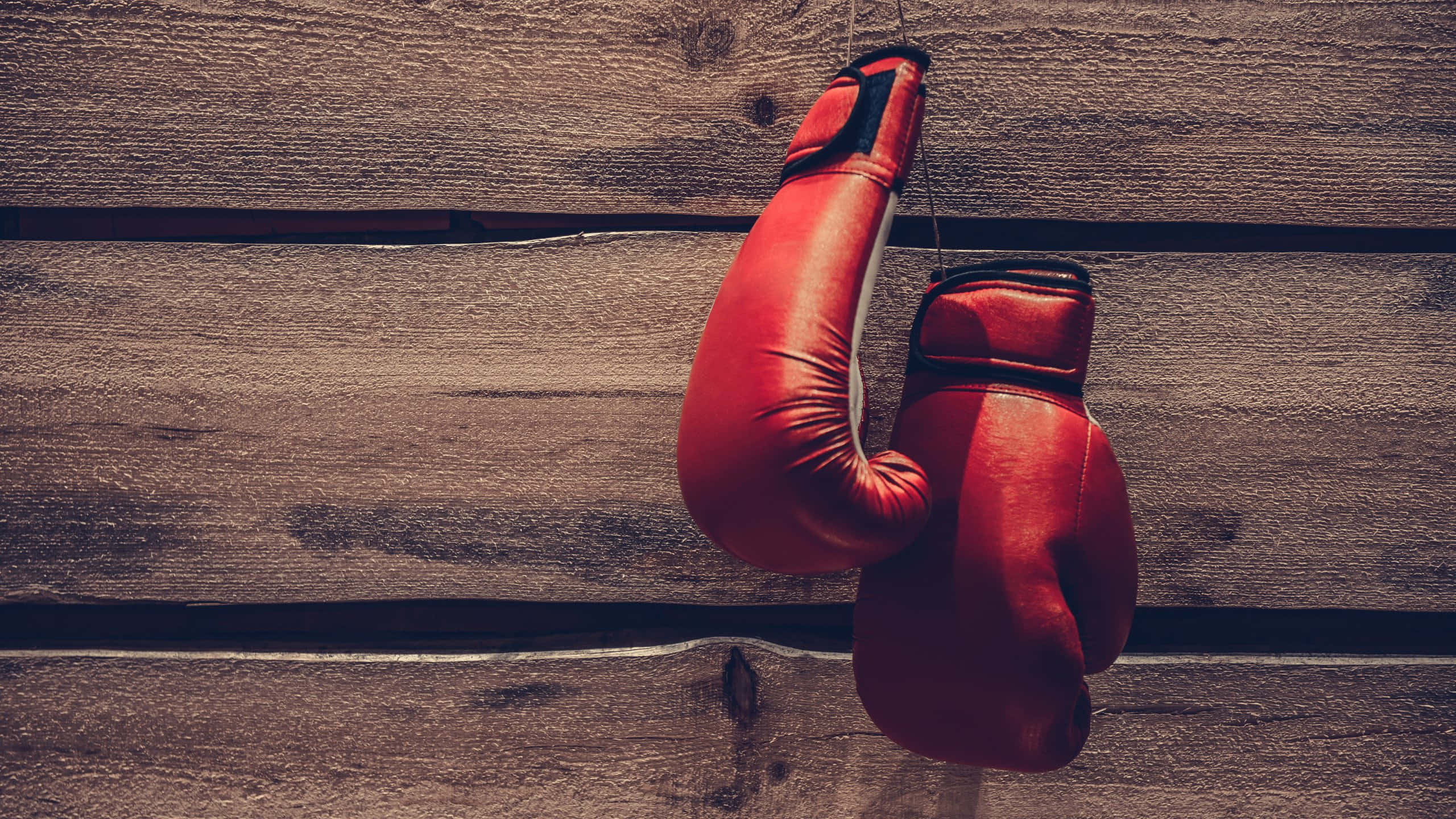 red boxing gloves, wooden wall, weathered wooden wall, 2K Desktop Wallpaper