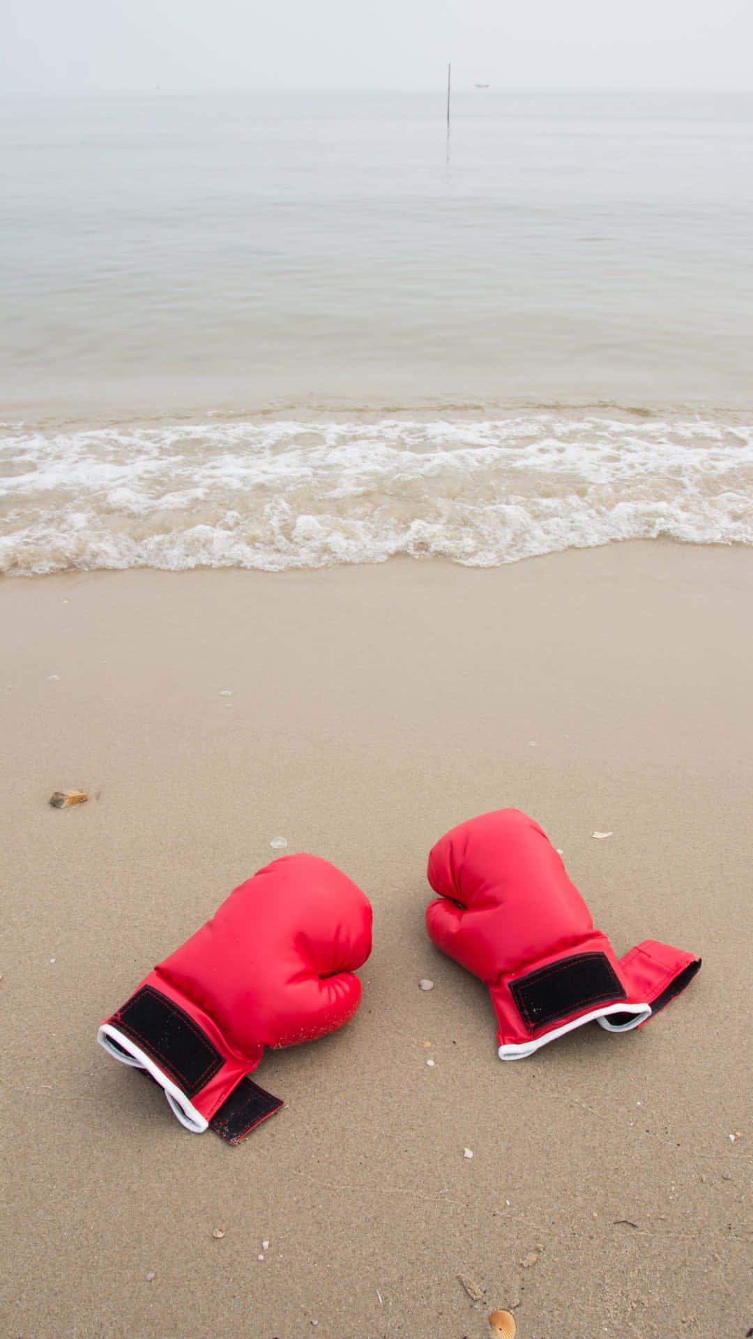 red boxing gloves, beach sand, ocean waves, Full HD Phone Wallpaper