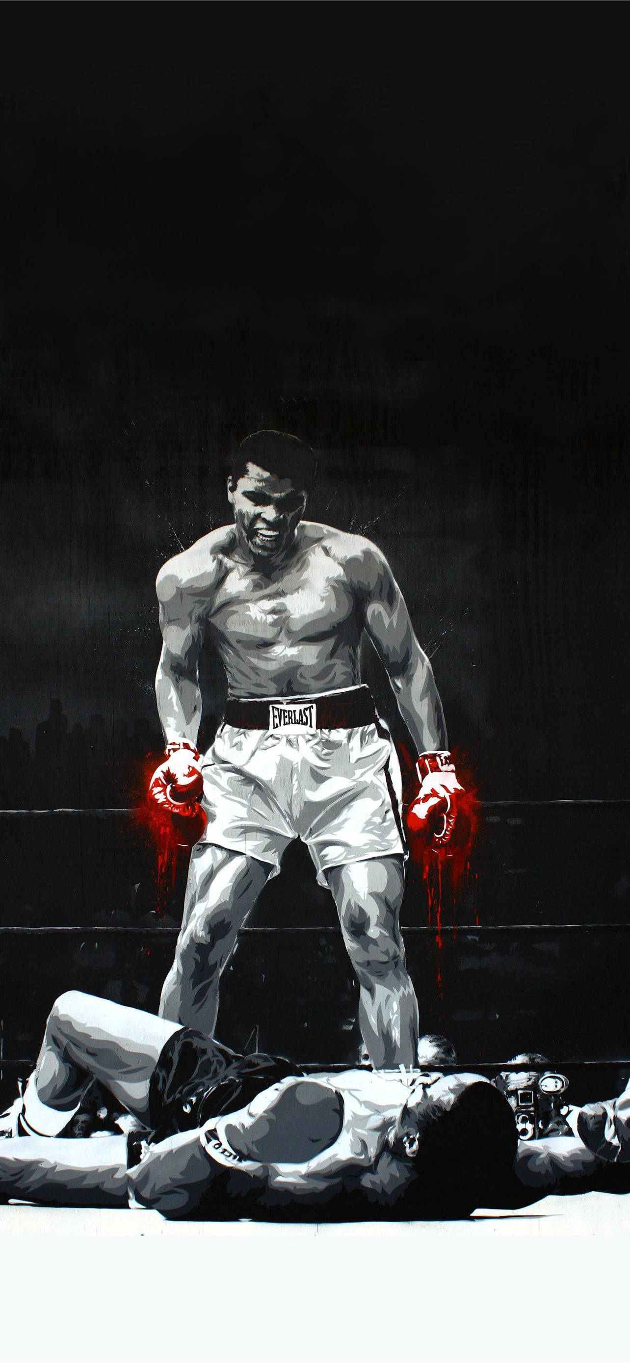 Cool Boxing, dimly lit ring, glowing red gloves, 2K Phone Wallpaper
