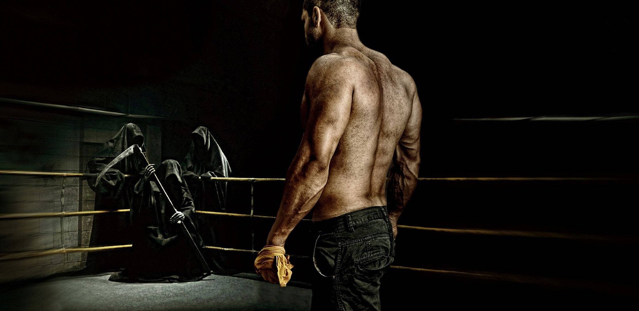 Boxing, Death, dimly lit boxing ring, Full HD Desktop Wallpaper