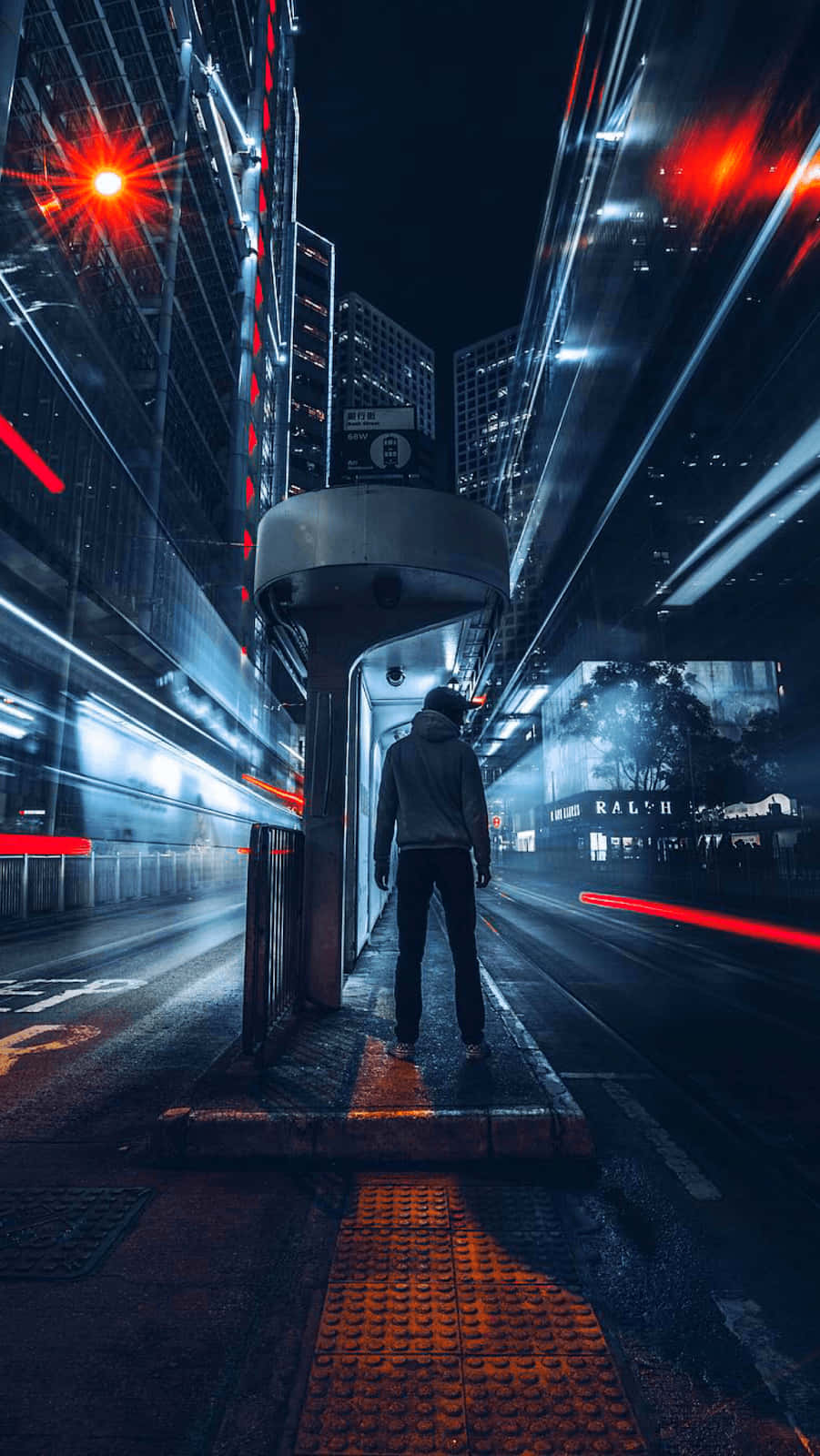 Boy Phone, neon-lit urban night scene, subway entrance, HD Phone Wallpaper
