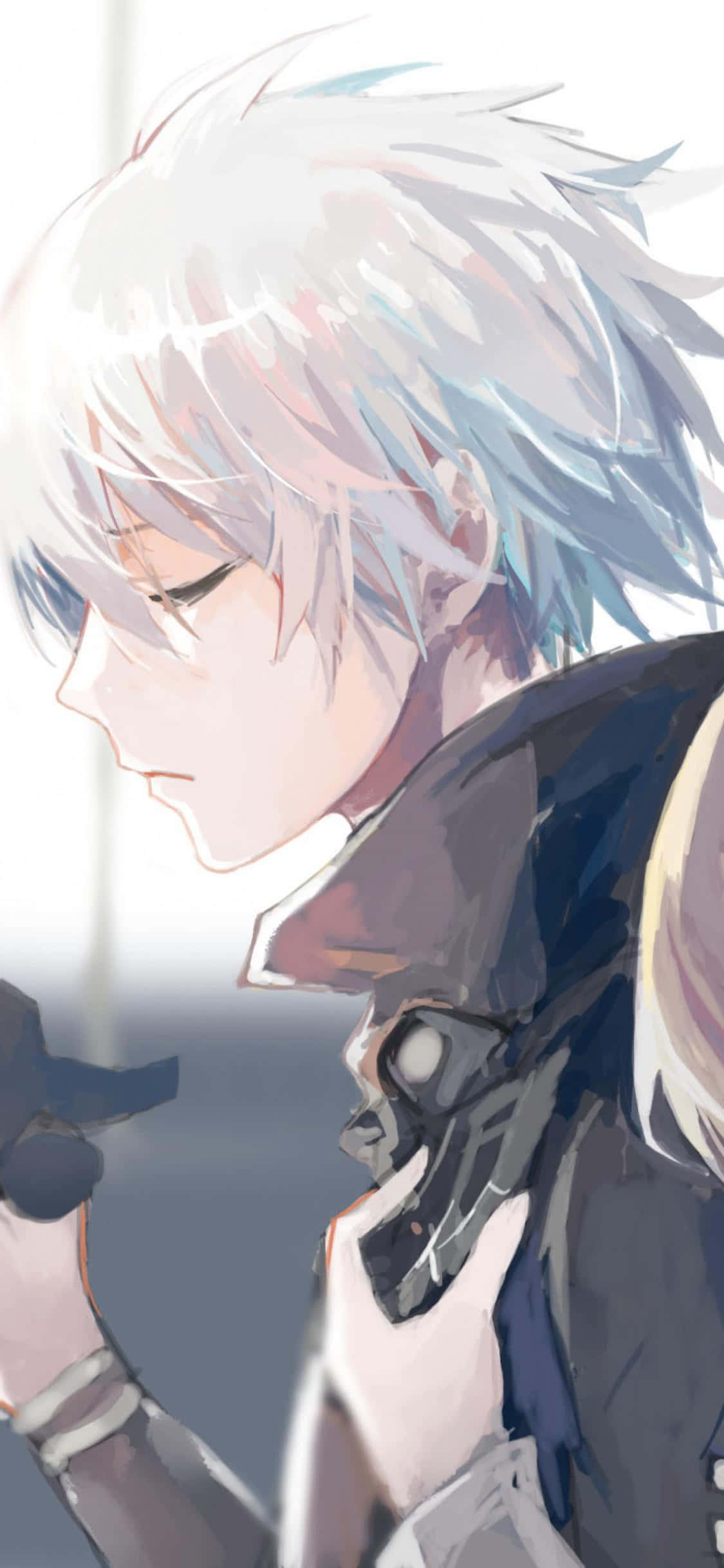 boy phone, anime character, spiky white hair, Full HD Phone Wallpaper