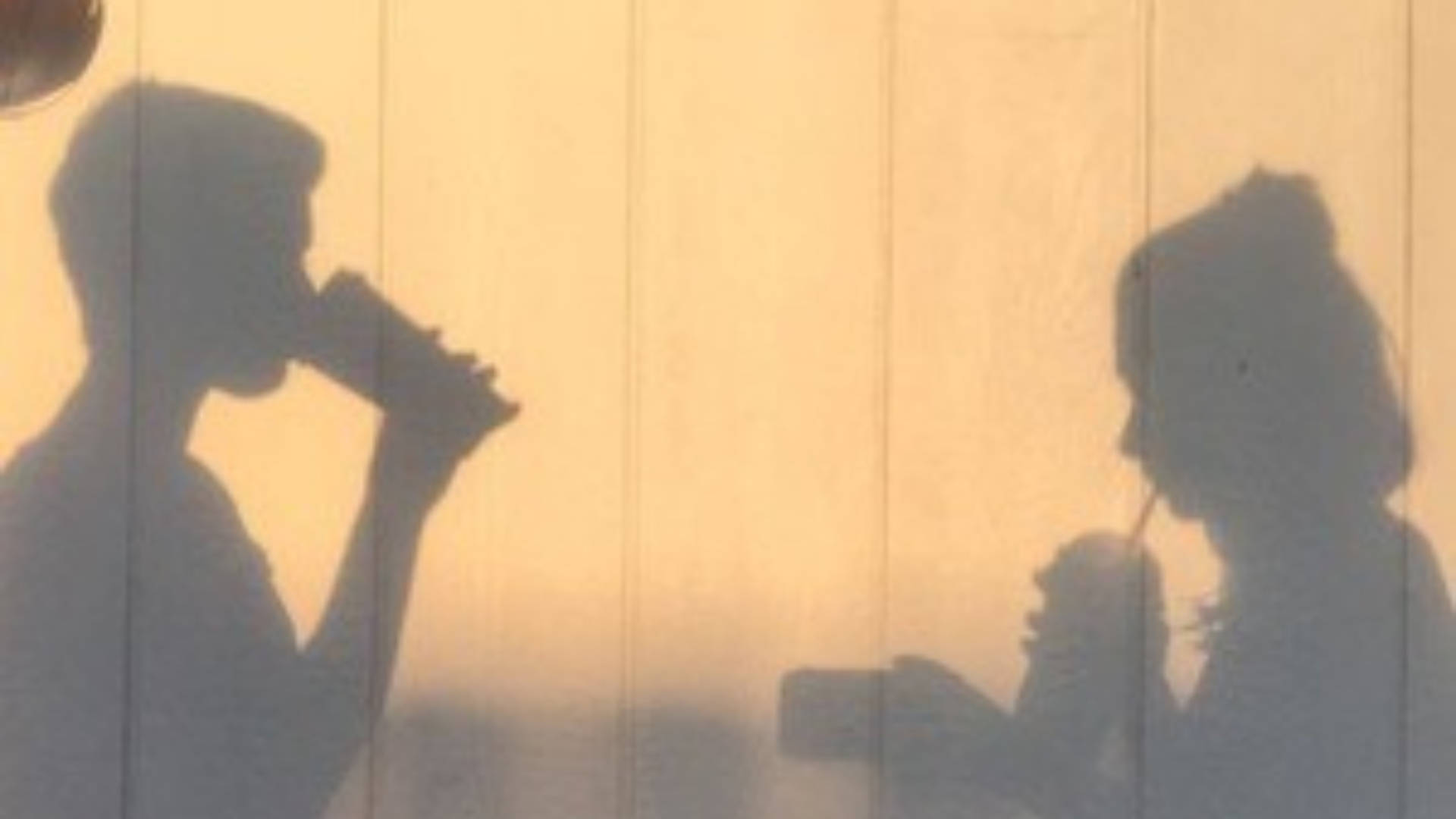 cute girl and boy shadow, silhouettes, drinking, Full HD Desktop Wallpaper