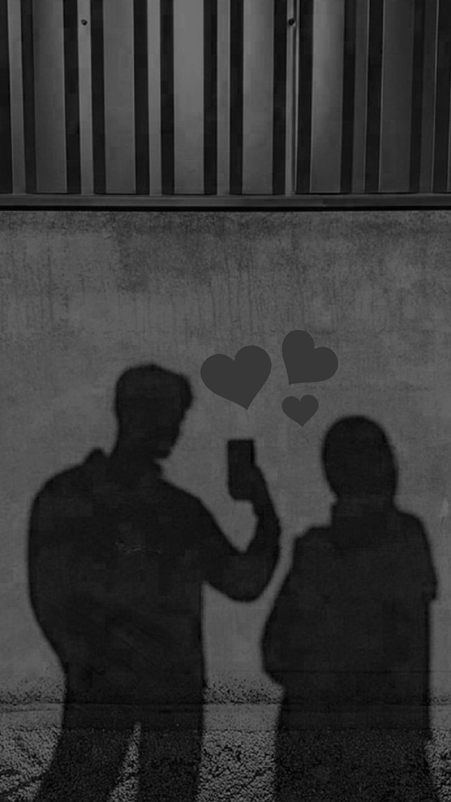 Boy Shadow, hearts, silhouettes, 2K Phone Wallpaper