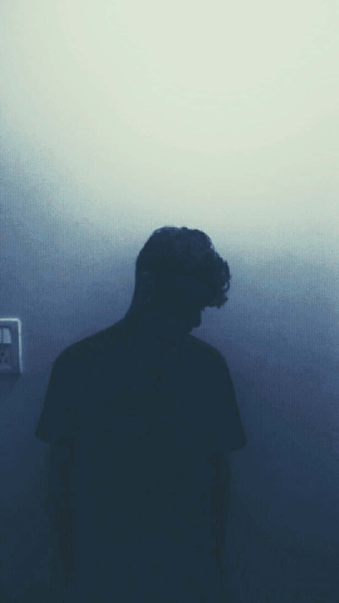 Boy Shadow, dim blue-lit room, silhouette, Full HD Phone Wallpaper