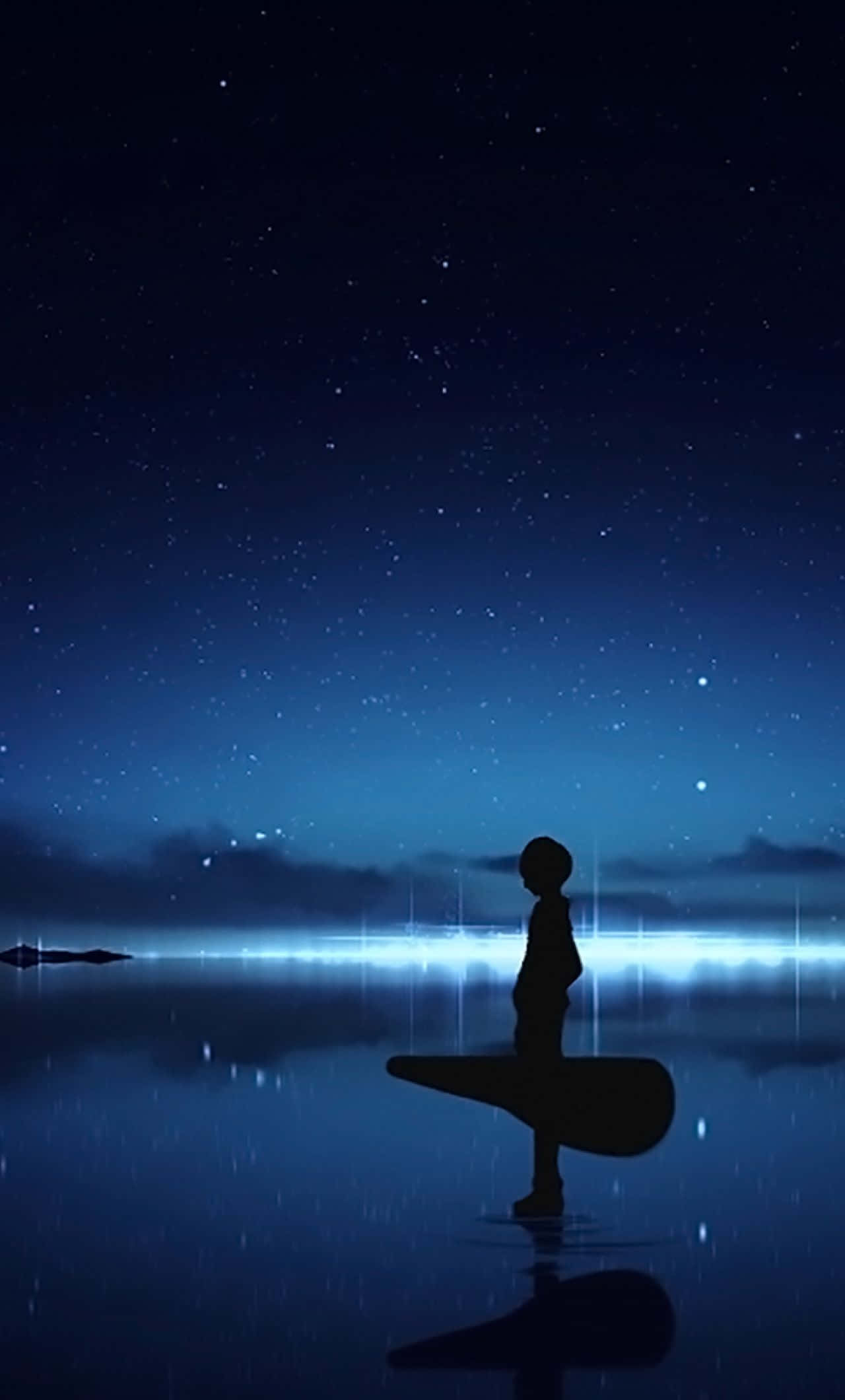 Boy, silhouette, calm waters, Full HD Phone Wallpaper